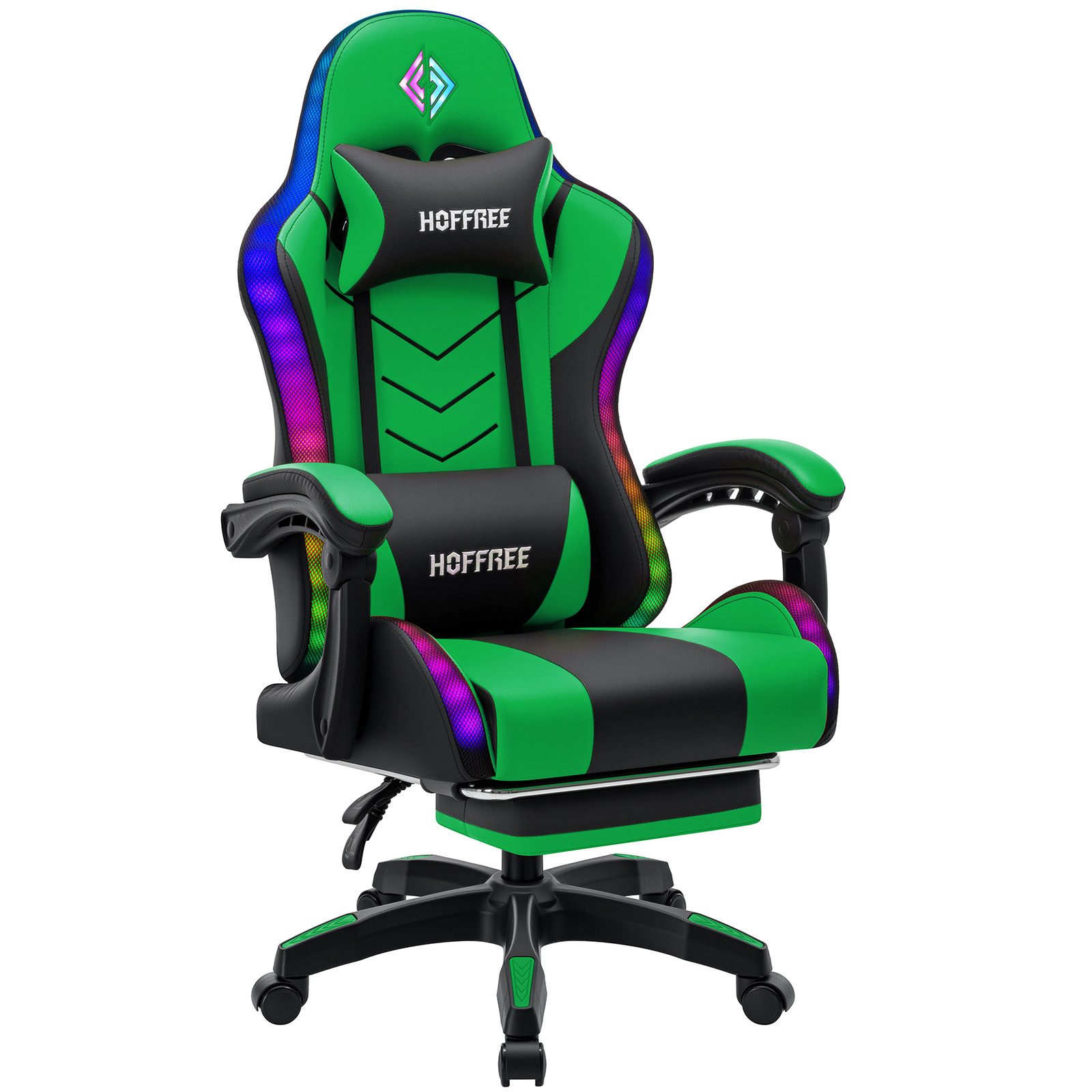 Insma Gaming-Stuhl ergonomischer Computerstuhl RGB LED Bluetooth Bürostuhl (mit Massagefunktion, Fußstütze & 180° Liegefunktion), maximale Belastbarkeit 180kg