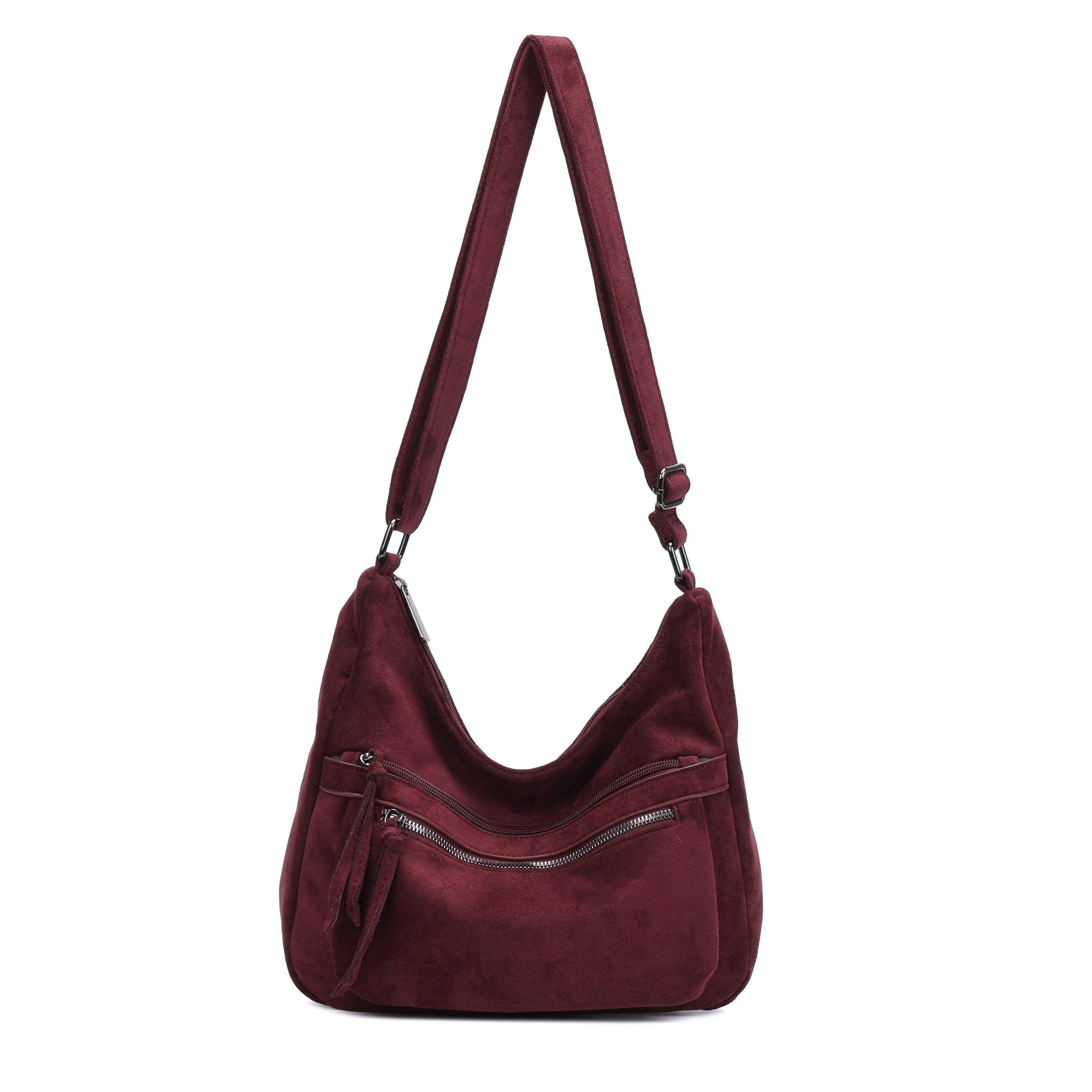 MIRROSI Umhängetasche Damen Schultertasche in Wildleder-Optik aus Stoff Crossbody Bag (mit Reißverschlussfächern, verstellbarem Gurt, ca.31x9x22 cm), Neue Kollektion Herbst/Winter 2026