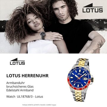 Lotus Quarzuhr Lotus Herren Armbanduhr Sport 18768/3, (Analoguhr), Herrenuhr rund, groß (ca. 44mm) Edelstahlarmband silber, gold