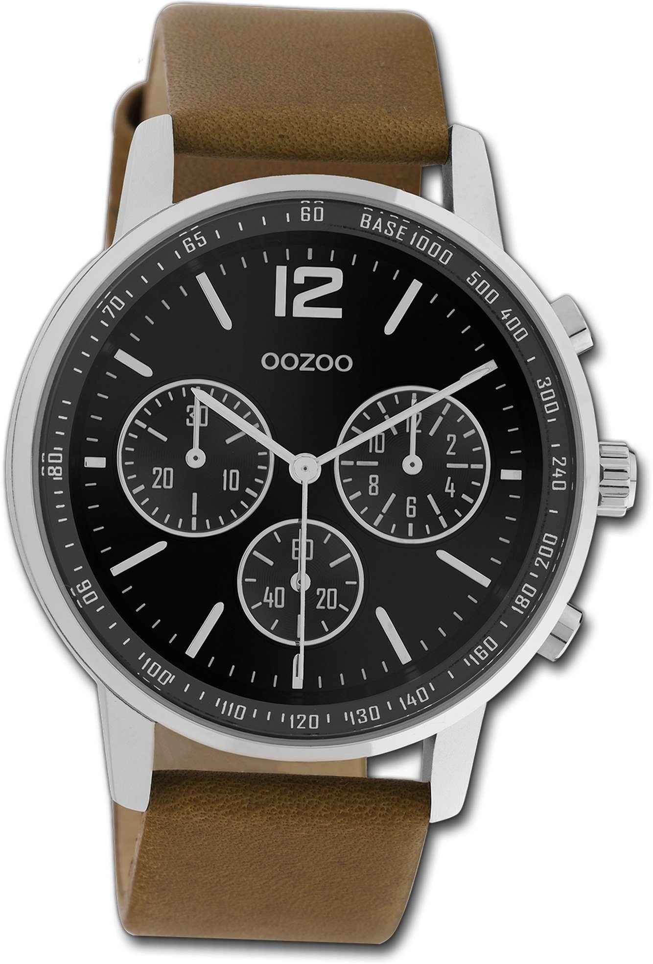 OOZOO Quarzuhr Oozoo Herren Armbanduhr Timepieces, Herrenuhr Lederarmband braun, rundes Gehäuse, groß (ca. 42mm)