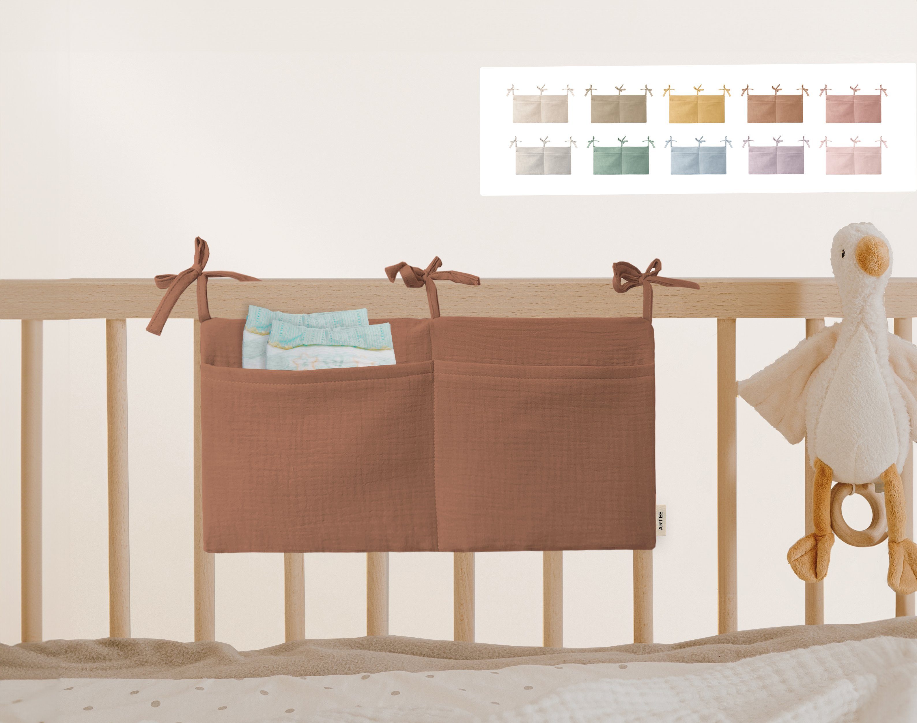 Artee Bettnestchen Babybett Organizer Taschen Aufbewahrung aus Musselin