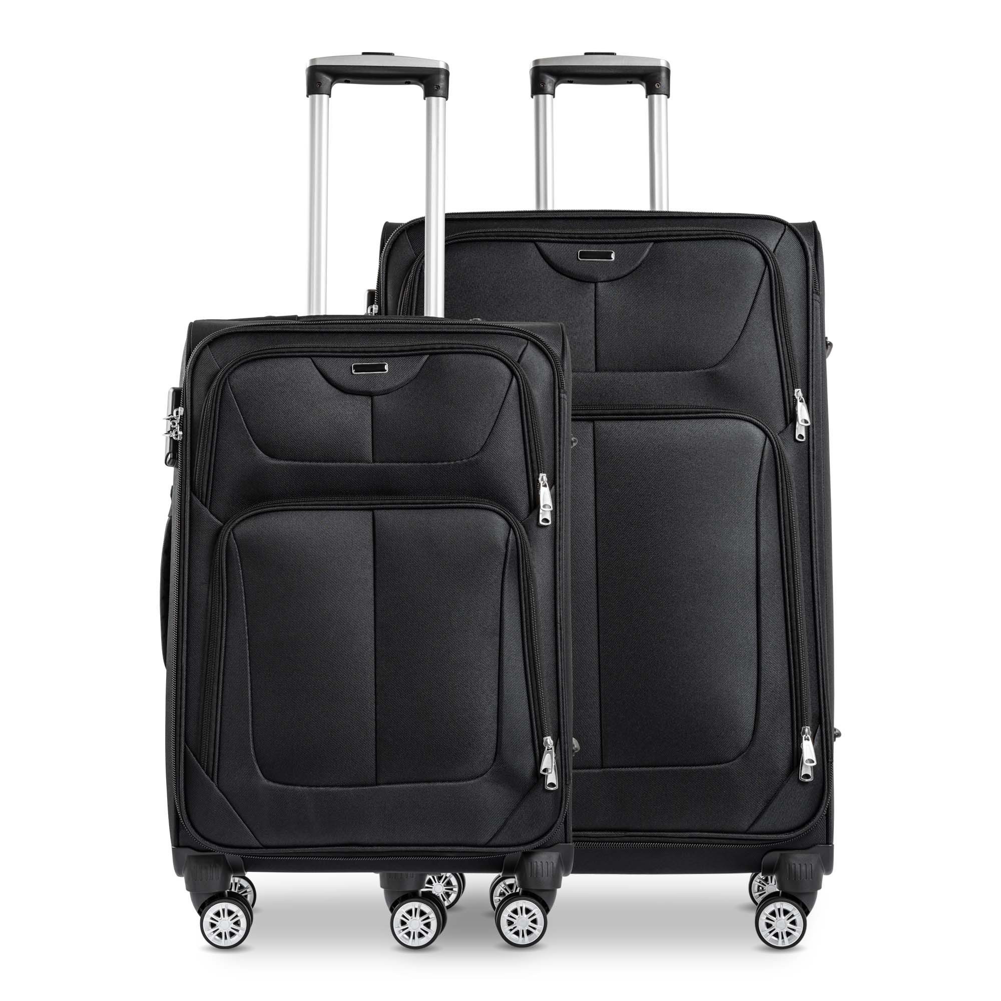 Sparsando Weichgepäck-Trolley Reisekoffer SPARSET Check In - Koffer(60cm) + großer Koffer(70cm), 4 x 360° Zwillings - Rollen, Reisekoffer, Reisekofferset, Stoffkoffer, Zahlenschloss, Schwarz