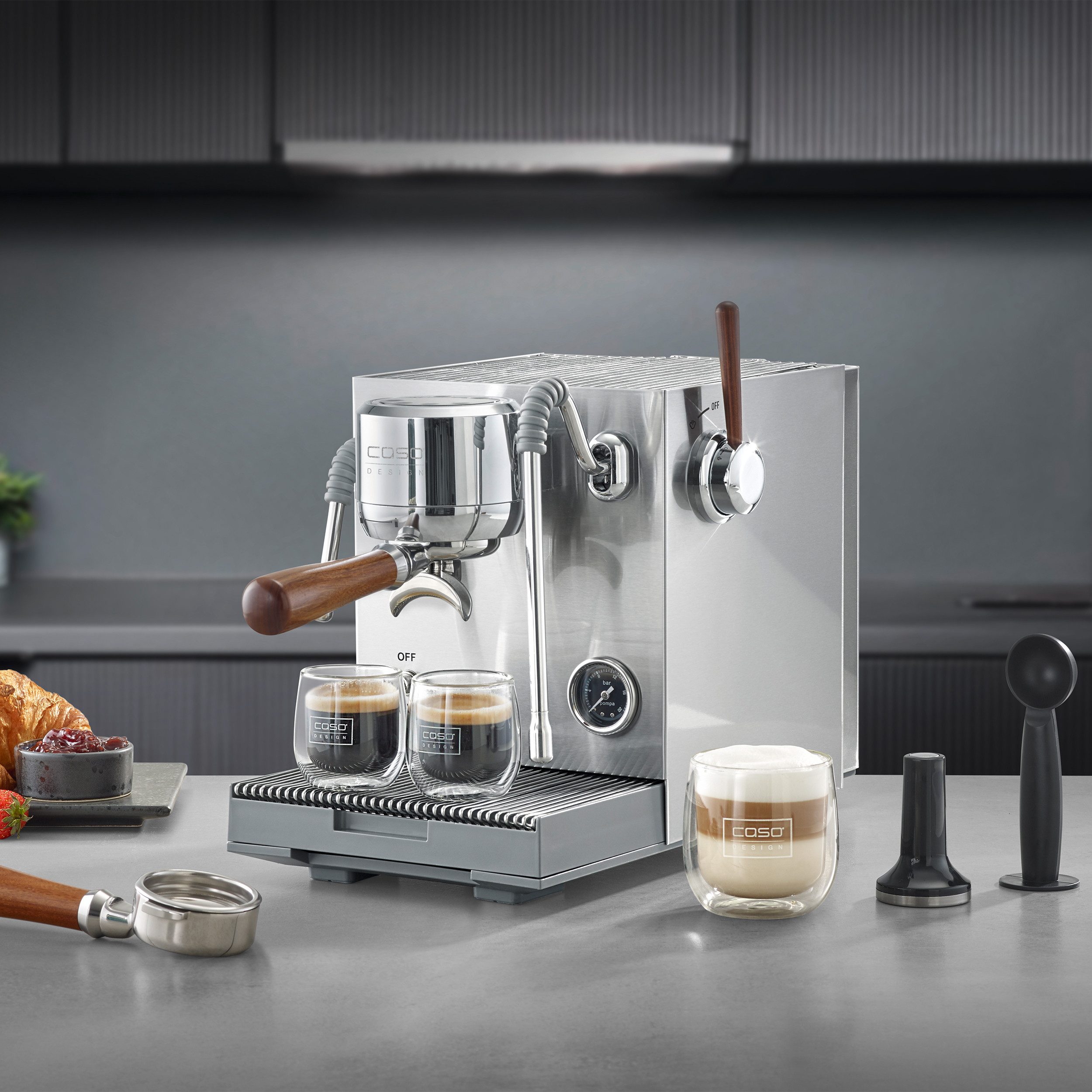 Caso Siebträgermaschine EspressoGourmet Advanced, 3000 Watt, 19 bar Ulka-Pumpe, Vorbrühfunktion