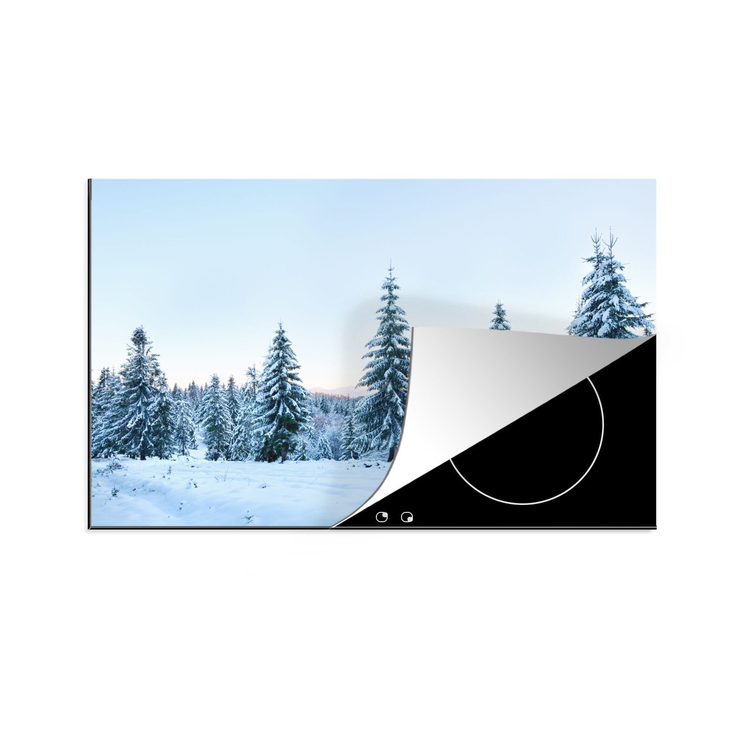 MuchoWow Herdblende-/Abdeckplatte Winter - Schnee - Bäume, Vinyl, (1 tlg), 80x52 cm, Induktionskochfeld Schutz für die küche, Ceranfeldabdeckung
