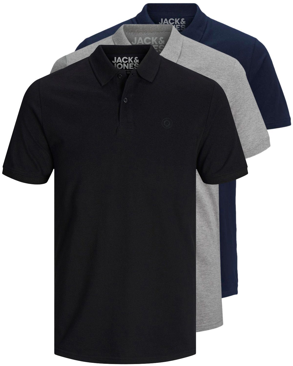 (3-tlg., figurbetont Pack) & geschnitten / Poloshirt slimfit Jack Mix4 3er (BL/GR/NA) Basic Jones