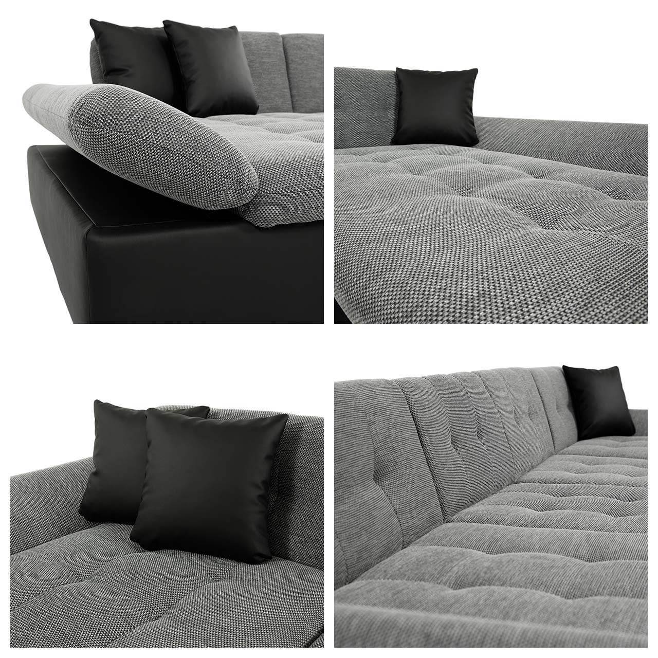 MIRJAN24 Wohnlandschaft Alia Premium, mit Couch Ecksofa, und Armlehnen, 2 Regulierbare U-Form Sofa mit Bettkasten Schlaffunktion, Wohnlandschaft