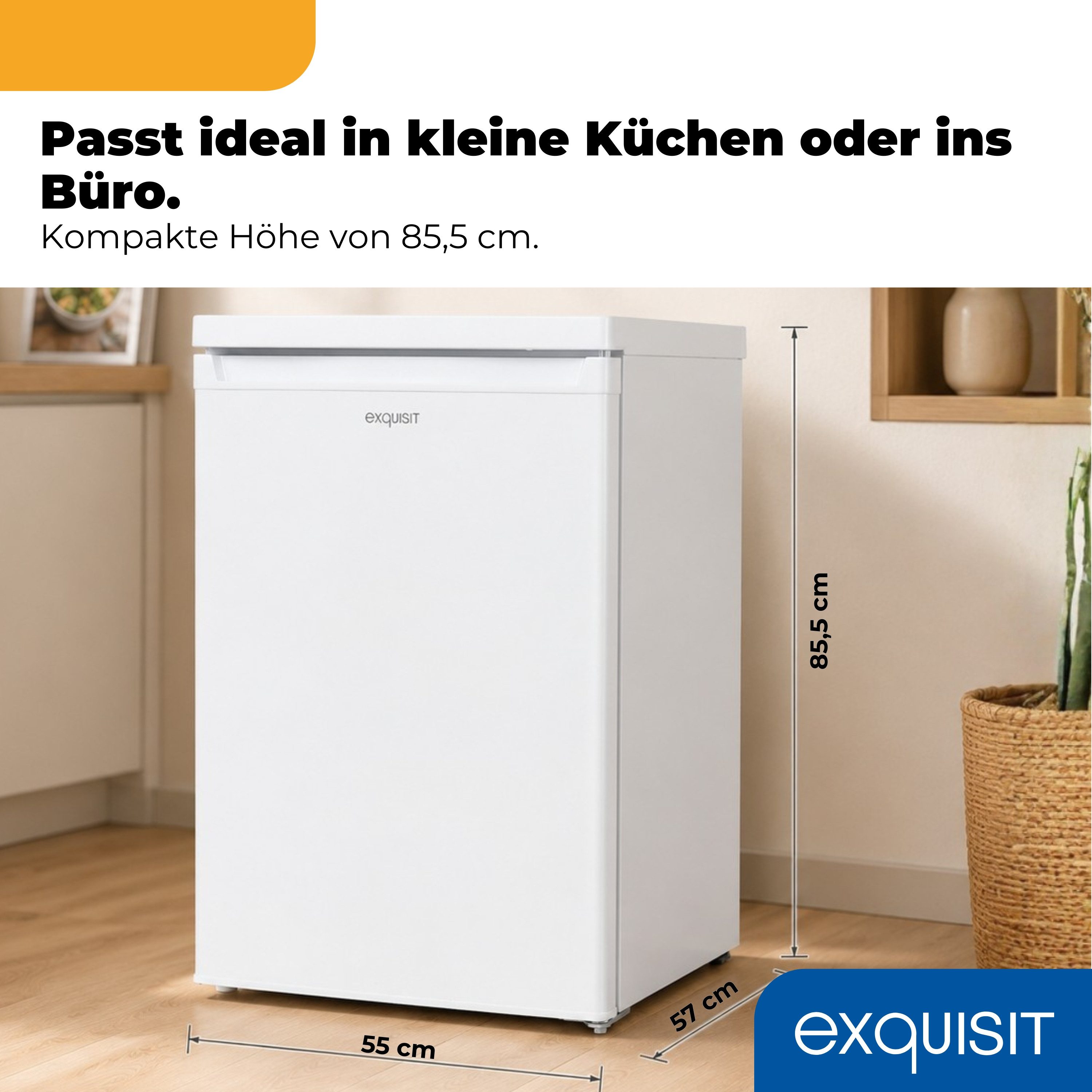 exquisit Vollraumkühlschrank KS516-V-040E, 85.5 cm hoch, 55 cm breit, 127 l Nutzinhalt, LED Beleuchtung, Energieklasse E, 39 dB