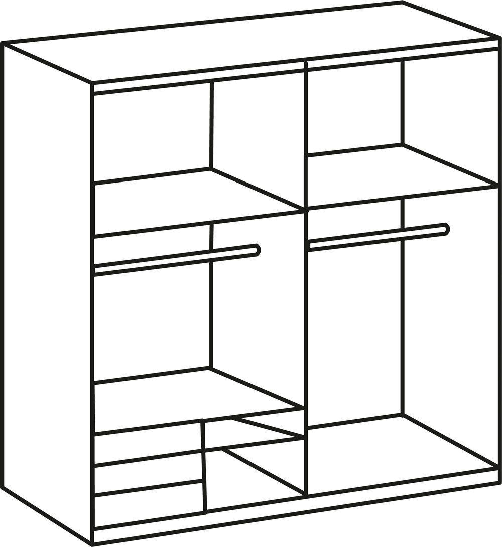 Wimex Schwebetürenschrank Level (mit Türen, mit Schubladen, mit Spiegel, 1-St., moderne Optik, mit Türen, mit Schubladen, mit Spiegel) 200x65x216cm 2-türig Plankeneiche / graphit Spiegel