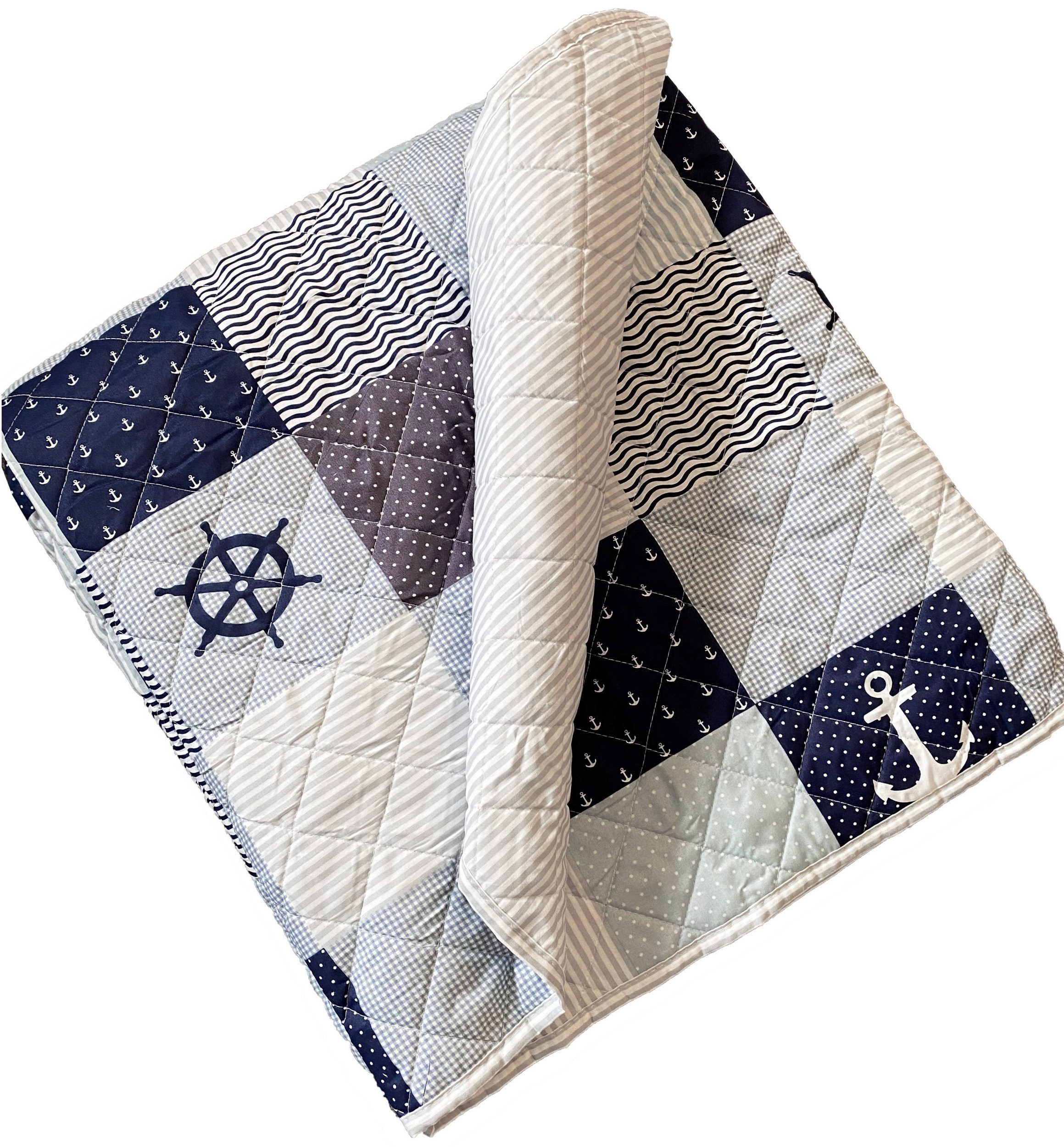 Delindo Lifestyle Bettüberwurf Tagesdecke Patchwork, mit blau maritimen Motiven
