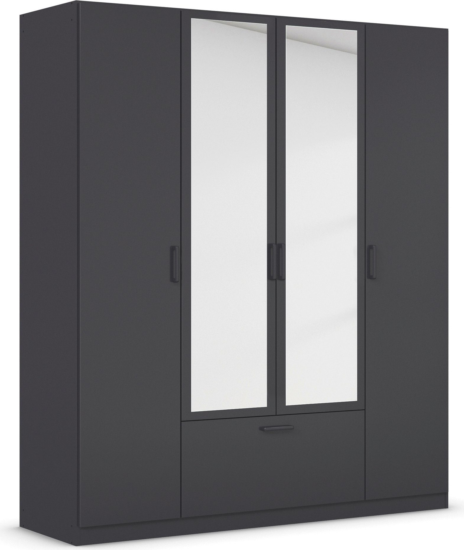 rauch Drehtürenschrank Kleiderschrank Schrank Garderobe Wäscheschrank BARI mit Spiegel mit Schubasten mittig, moderner Griff in Graumetallic MADE IN GERMANY