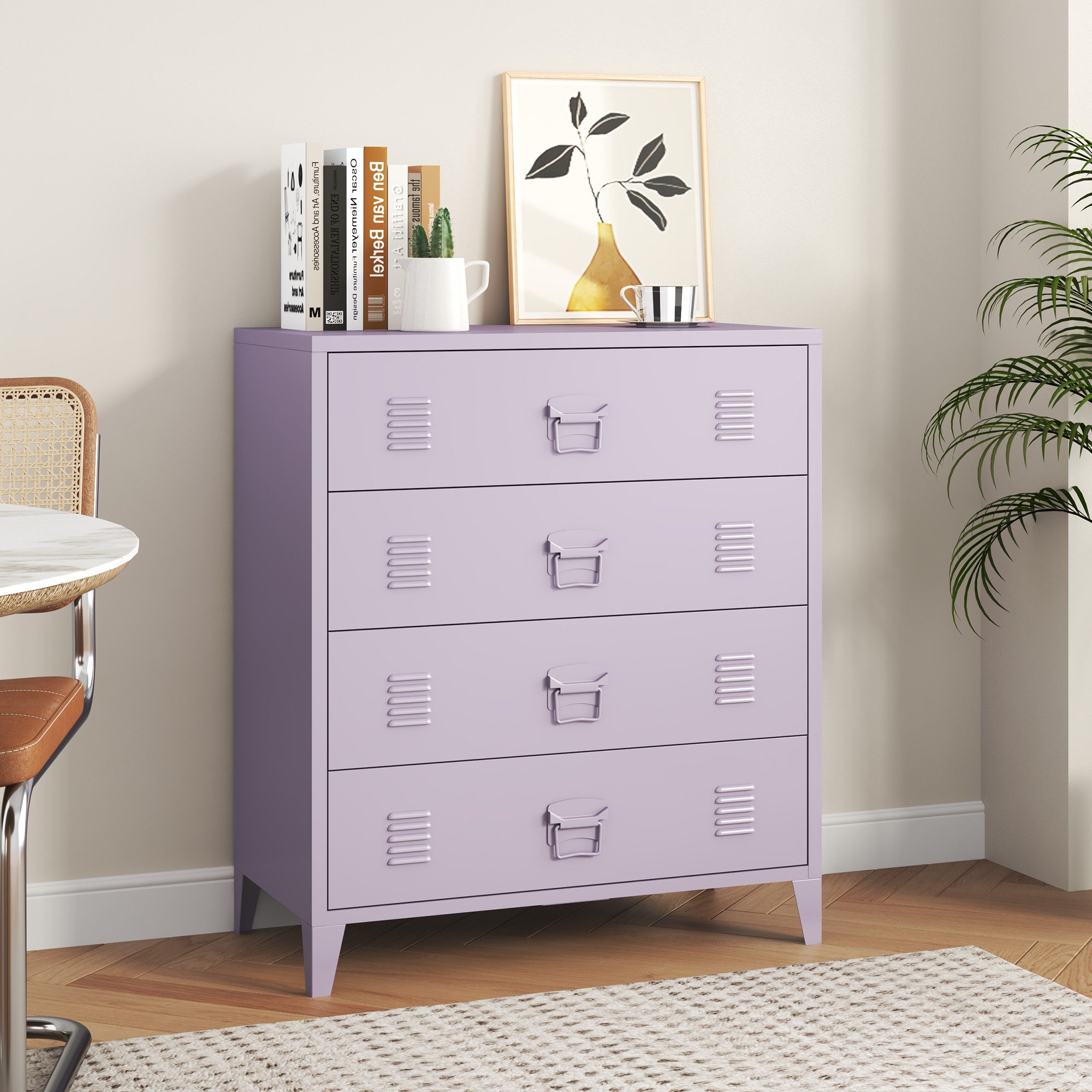 en.casa Mehrzweckschrank »Hämeenlinna« mit 4 Schubladen Stahl Lila günstig online kaufen