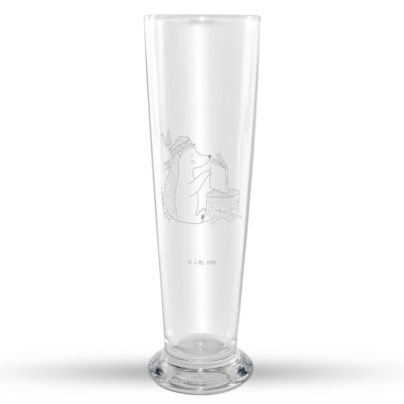 Mr. & Mrs. Panda Bierglas Igel Federschmuck, Weizenglas, Transparent, Weizen Glas, Bierkrug, Bi, 1-tlg., Premium Glas