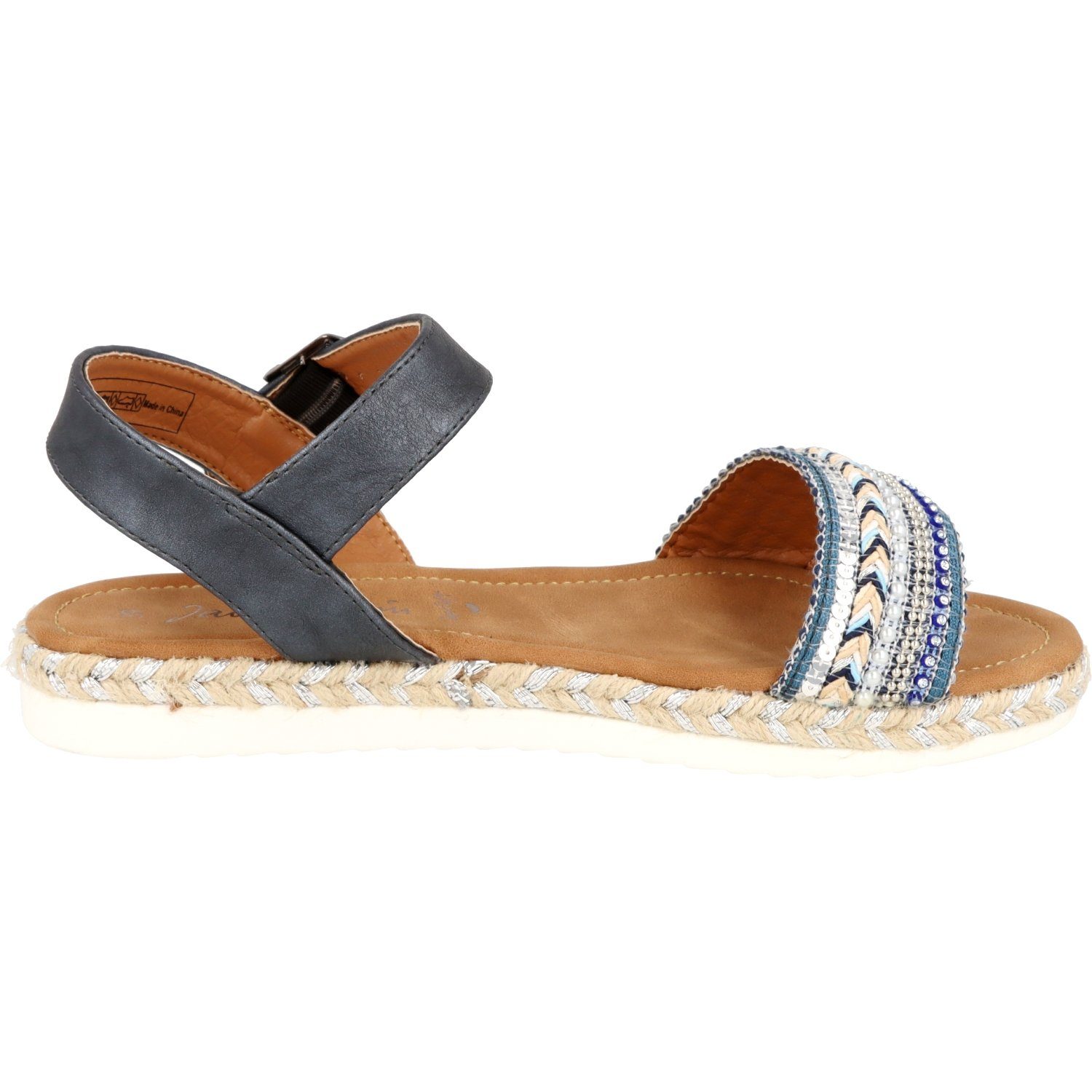 Blue Glitzersteine Sommer Sandale Damen Schuhe 281-411 mit Jane Klain Römersandale