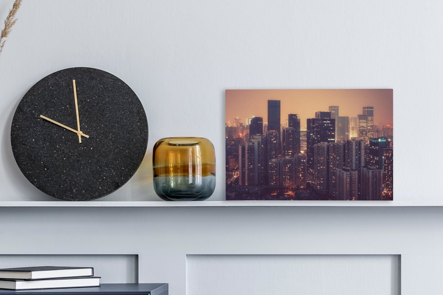 OneMillionCanvasses® Leinwandbild Skyline der Stadt (1 30x20 bei Wanddeko, Nacht, Leinwandbilder, Aufhängefertig, Chengdu China St), in cm Wandbild