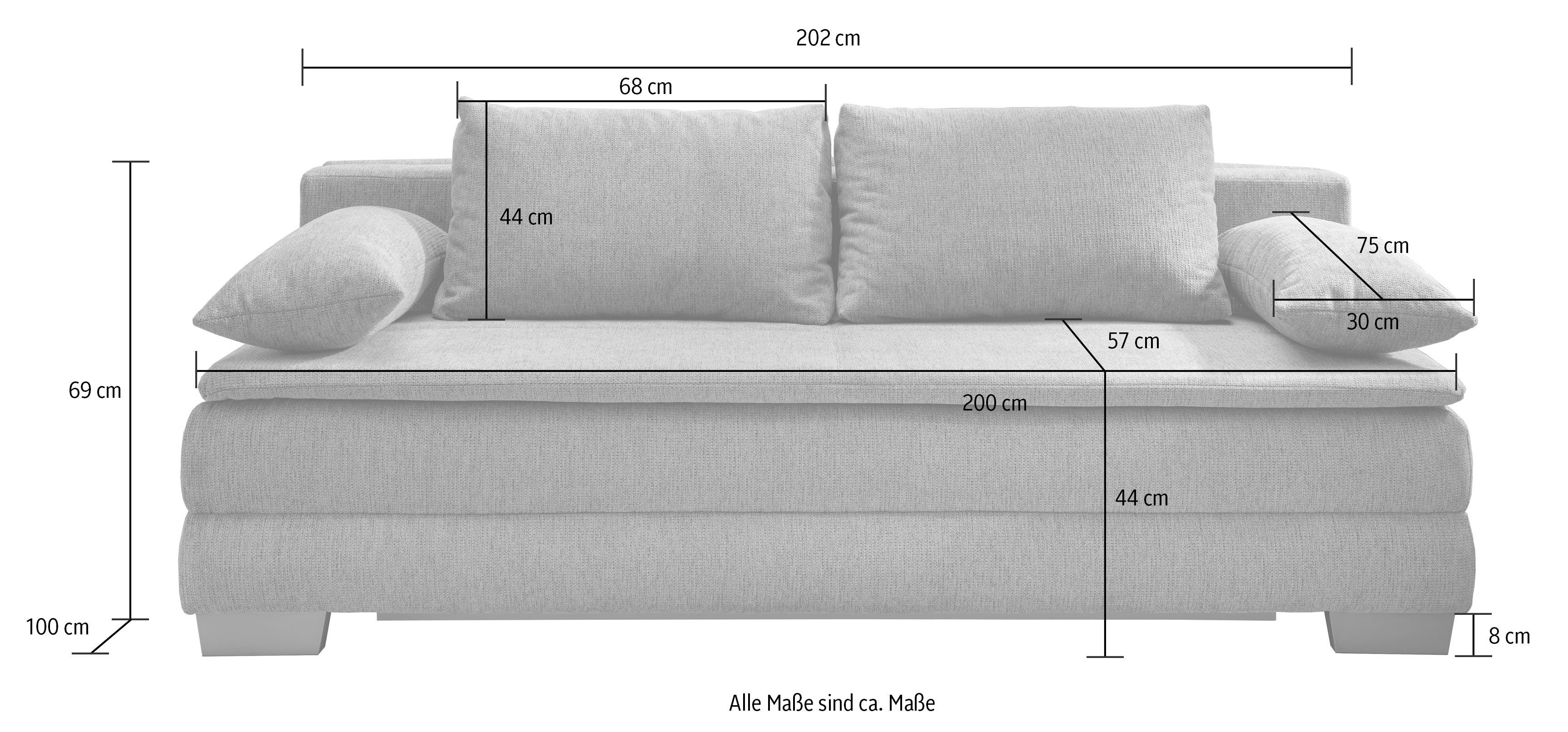 INOSIGN Schlafsofa Turin, ausziehbare Liegefunktion, Rücken- und 2x 2x Armlehnenkissen