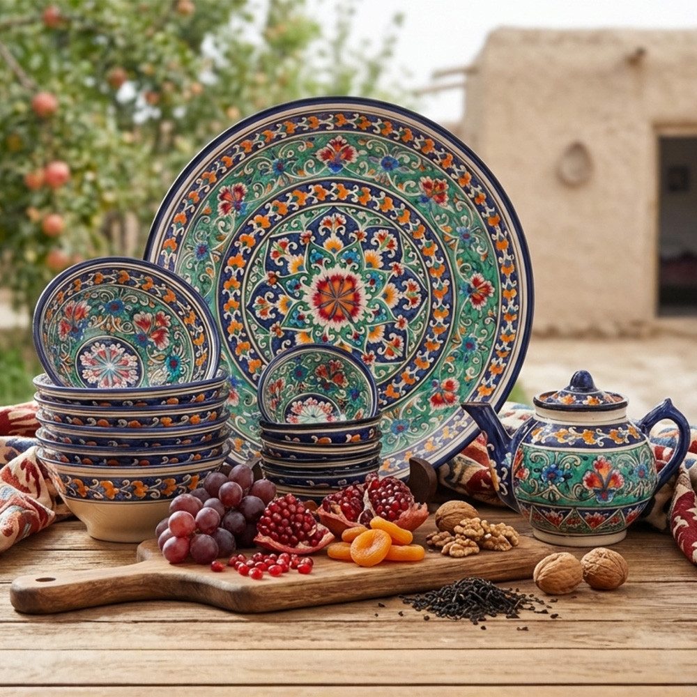 Teeservice 21-teilig KaraKalam KSV1 Dunkelblau Teekanne 700 ml Kosa Ø 19 cm (21-tlg), 6 Personen, Keramik, Handbemalt