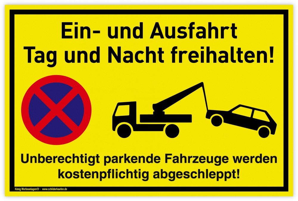 König Werbeanlagen Hinweisschild Schild Ein- und Ausfahrt, PVC 30 x 20 cm, Tag und Nacht freihalten U