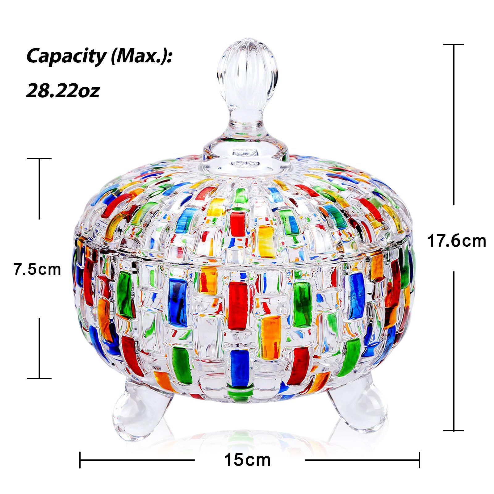 Fine Life Pro Vorratsglas Bunte Mosaik-Glasdose mit Deckel – 28 Unzen, Farbenfrohes Aufbewahrungsgefäß für Süßigkeiten, Snacks & mehr