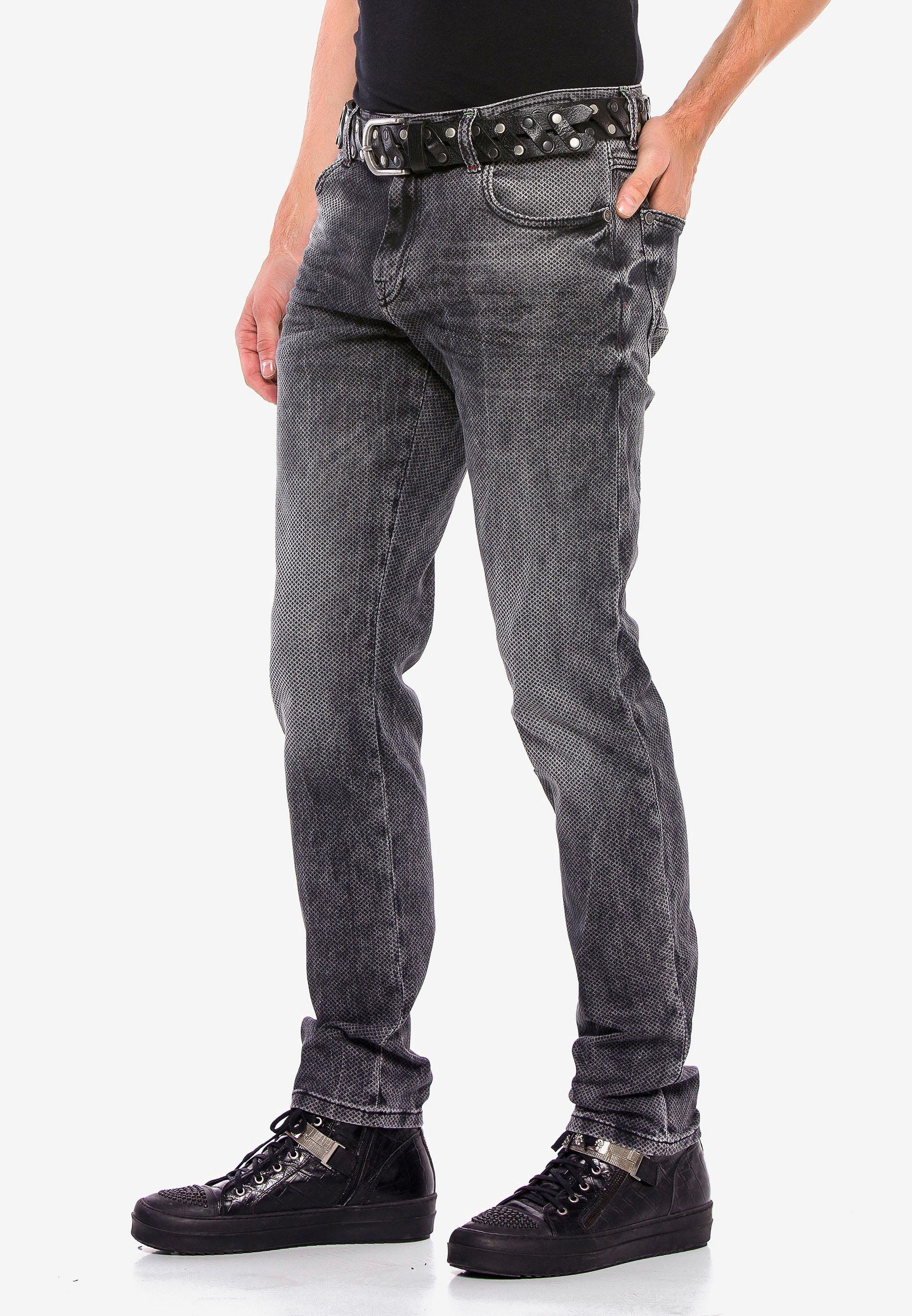mit Gitter-Musterung (1-tlg) Straight & Fİt Cipo Baxx in Slim-fit-Jeans grau