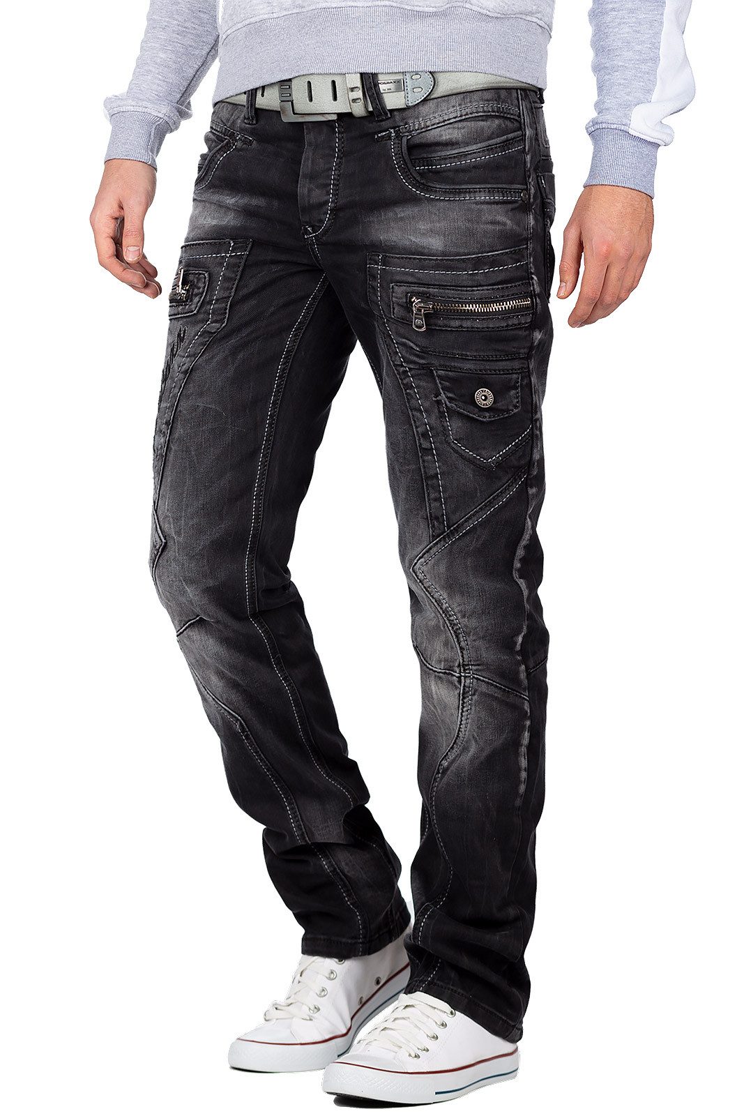 Cipo & Baxx 5-Pocket-Jeans Hose BA-CD296 (1-tlg) mit Reißverschlüssen und Verzierungen
