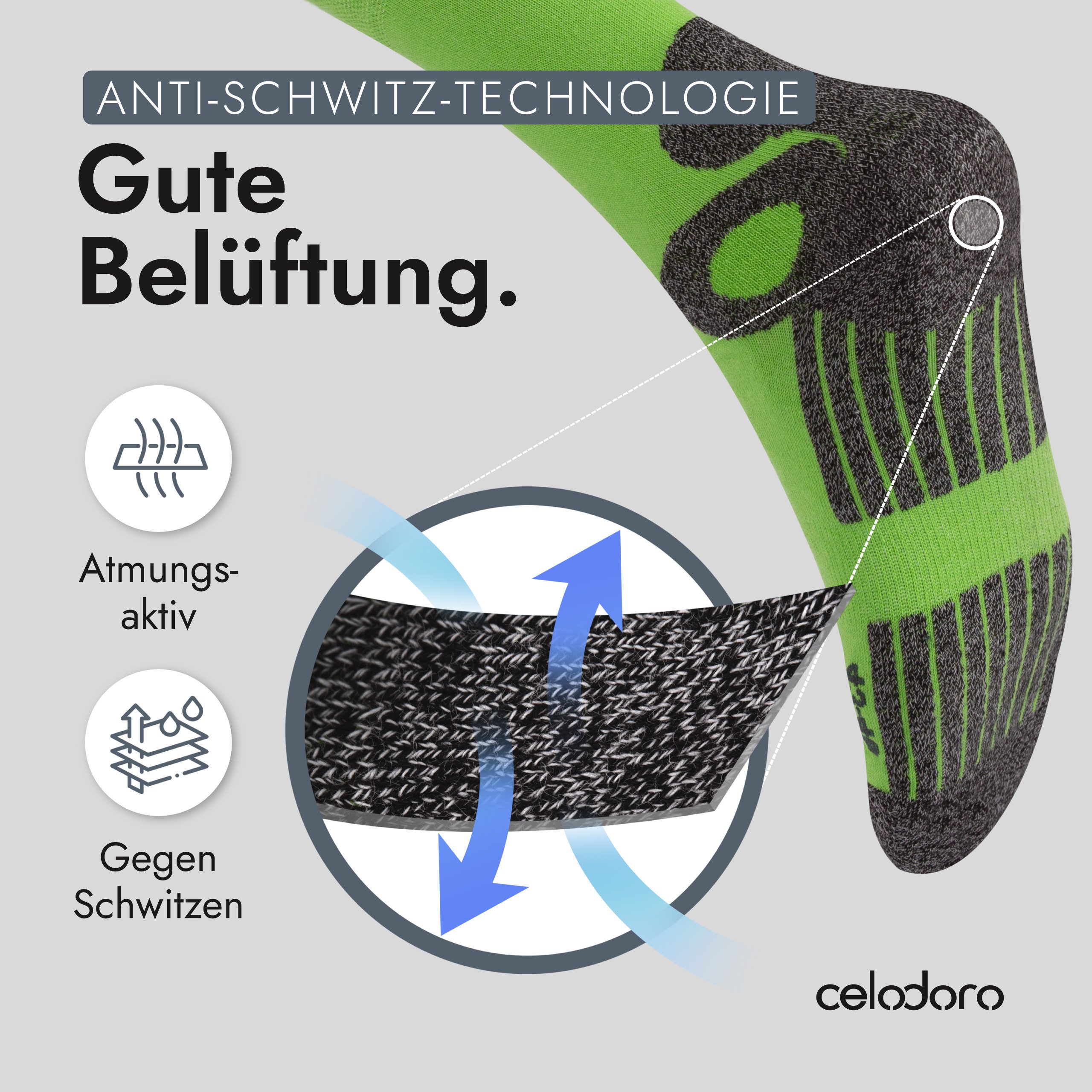 celodoro Arbeitssocken 4 Paar Wandersocken, Arbeitssocken & Sportsocken Anti-Schweiß