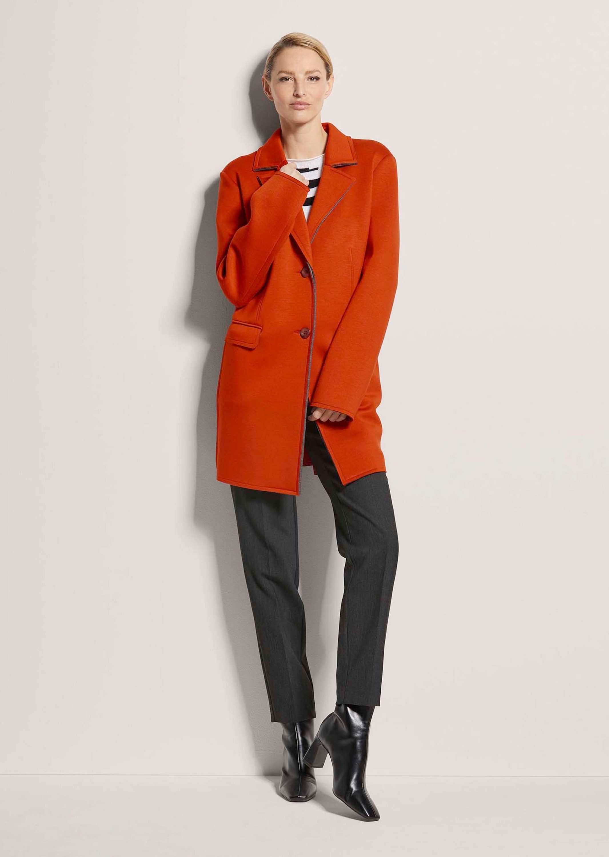 MADELEINE Outdoorjacke Modische Longjacke aus Baumwollmix Uni-Design mit Reverskragen und offener Kantenverarbeitung
