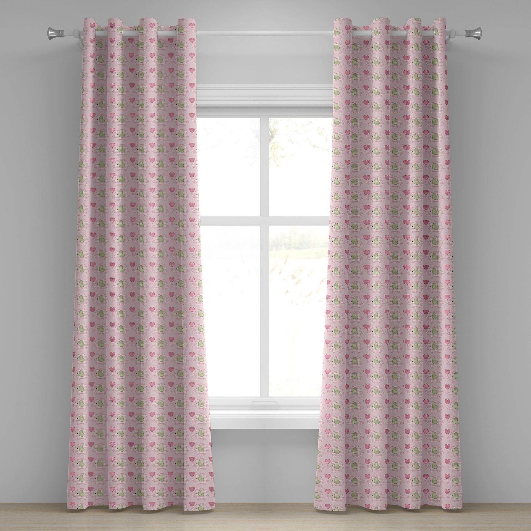 Gardine Dekorative 2-Panel-Fenstervorhänge für Schlafzimmer Wohnzimmer, Abakuhaus, Kindergarten Elefanten Herz-Liebe | Fertiggardinen