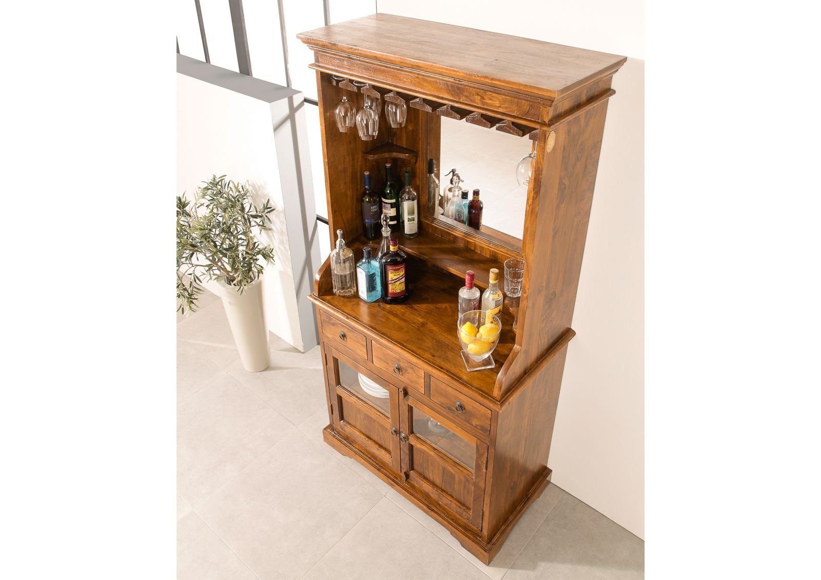 Massivmoebel24 Barschrank OXFORD (Bar Akazie 97x52x193 honig lackiert OXFORD #0443) Bar Akazie 97x52x193 honig lackiert OXFORD #0443