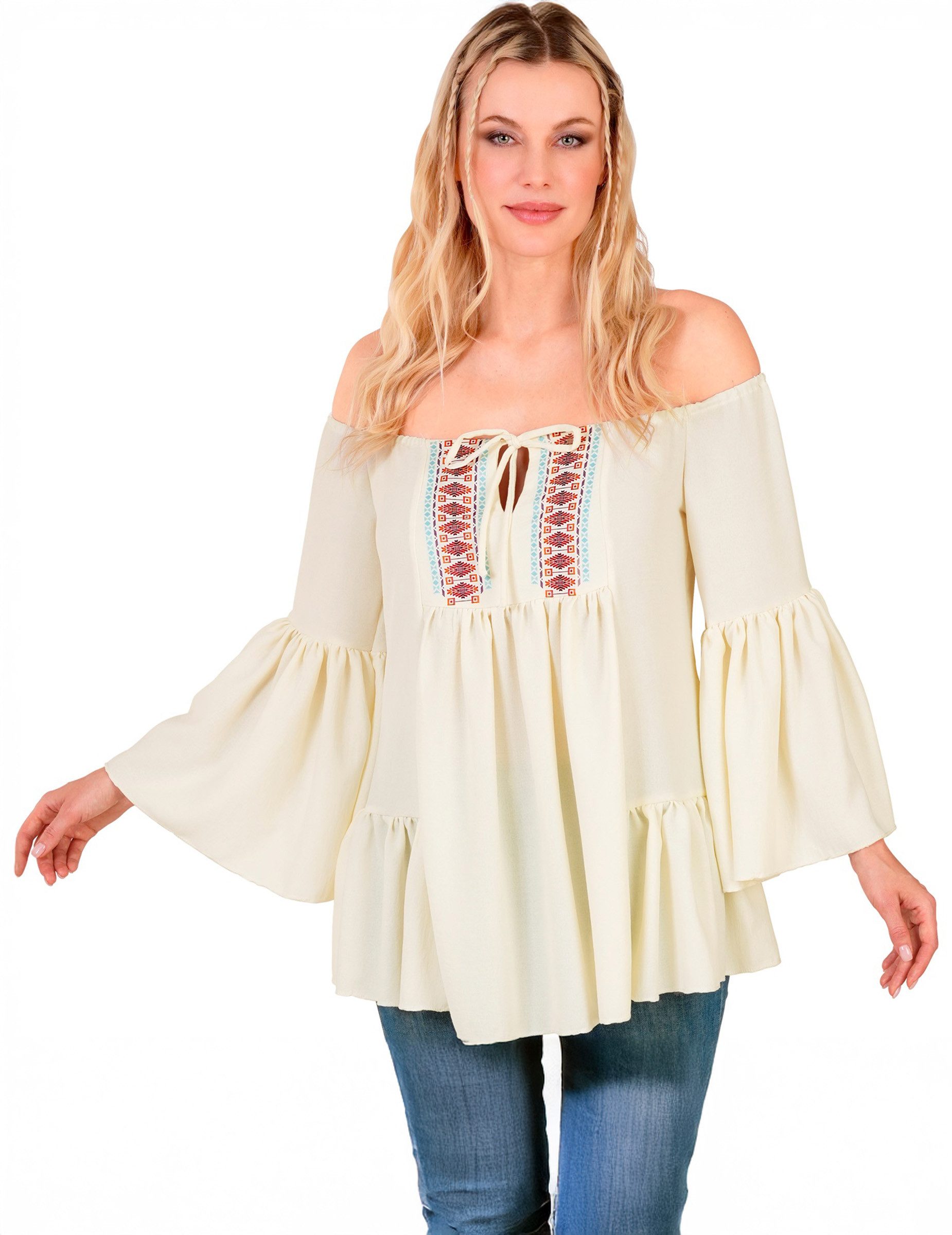 Widmann S.r.l. Kostüm Hippie Damenshirt Bluse 60er Jahre Ethno Stil