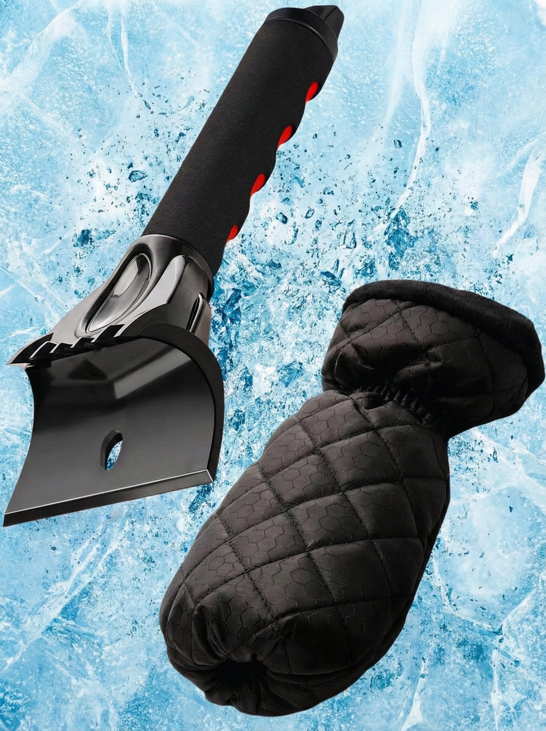 Lyvanas Eiskratzer Auto mit Handschuh, Profi Scheibenkratzer Auto trifft auf Handschuh Top Effizienz kombiniert mit 100% Komfort