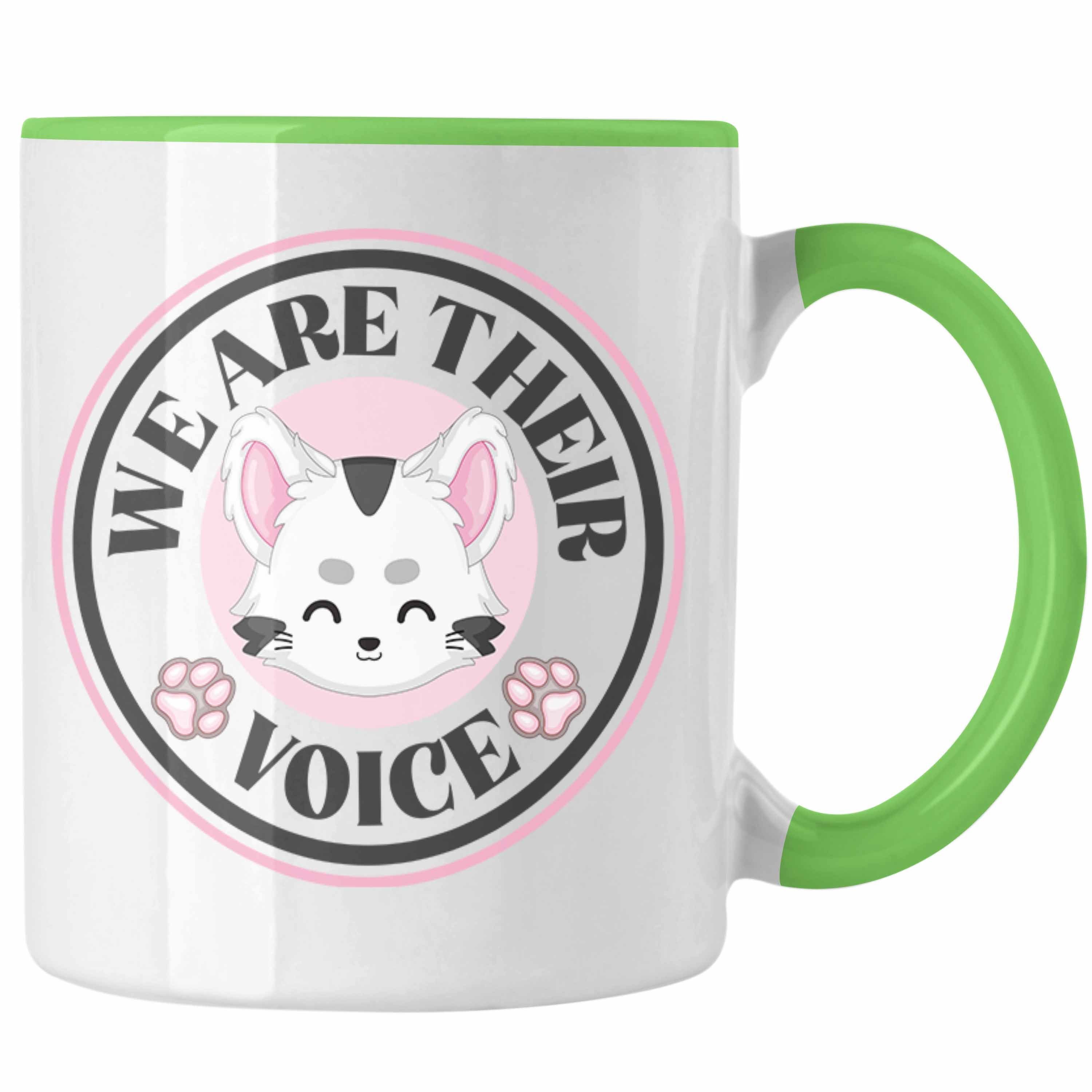 Trendation Tasse Trendation - Veganer Tasse Geschenk We Are Their Voice Statement Vegetarier Geschenkidee Tierschutz Tierschützer Grün