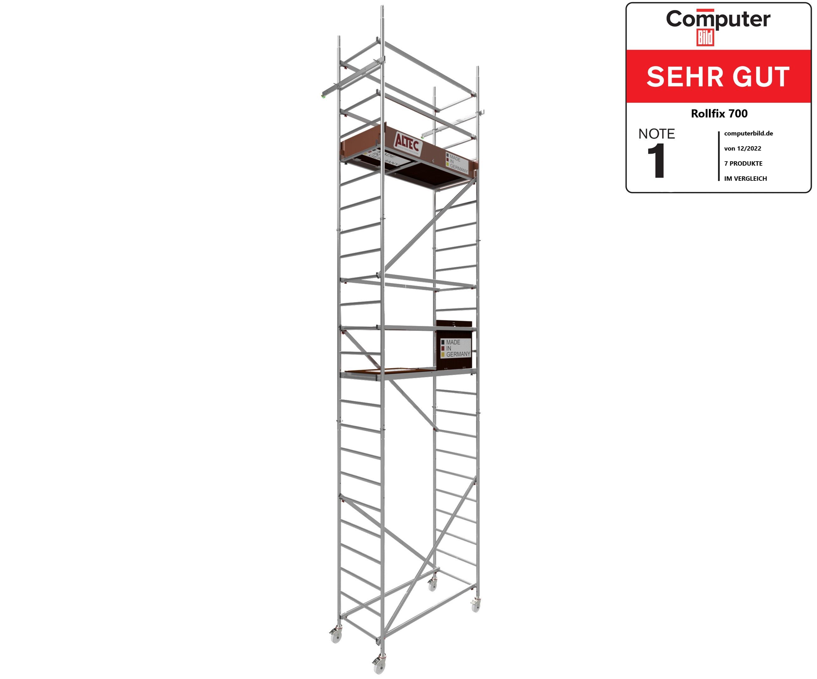 ALTEC Aluminium Fahrgerüst Rollfix 2.0 700 mit Ø125mm Rollen und Wandanker, Made in Germany, Arbeitshöhe 7 Meter