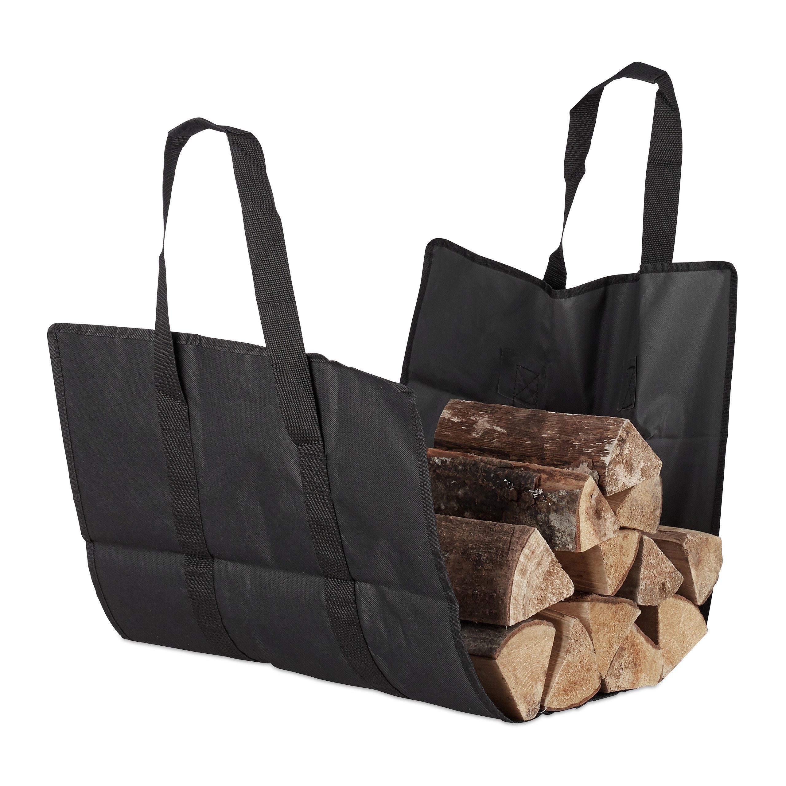 relaxdays Holztragetasche Kaminholztasche offen