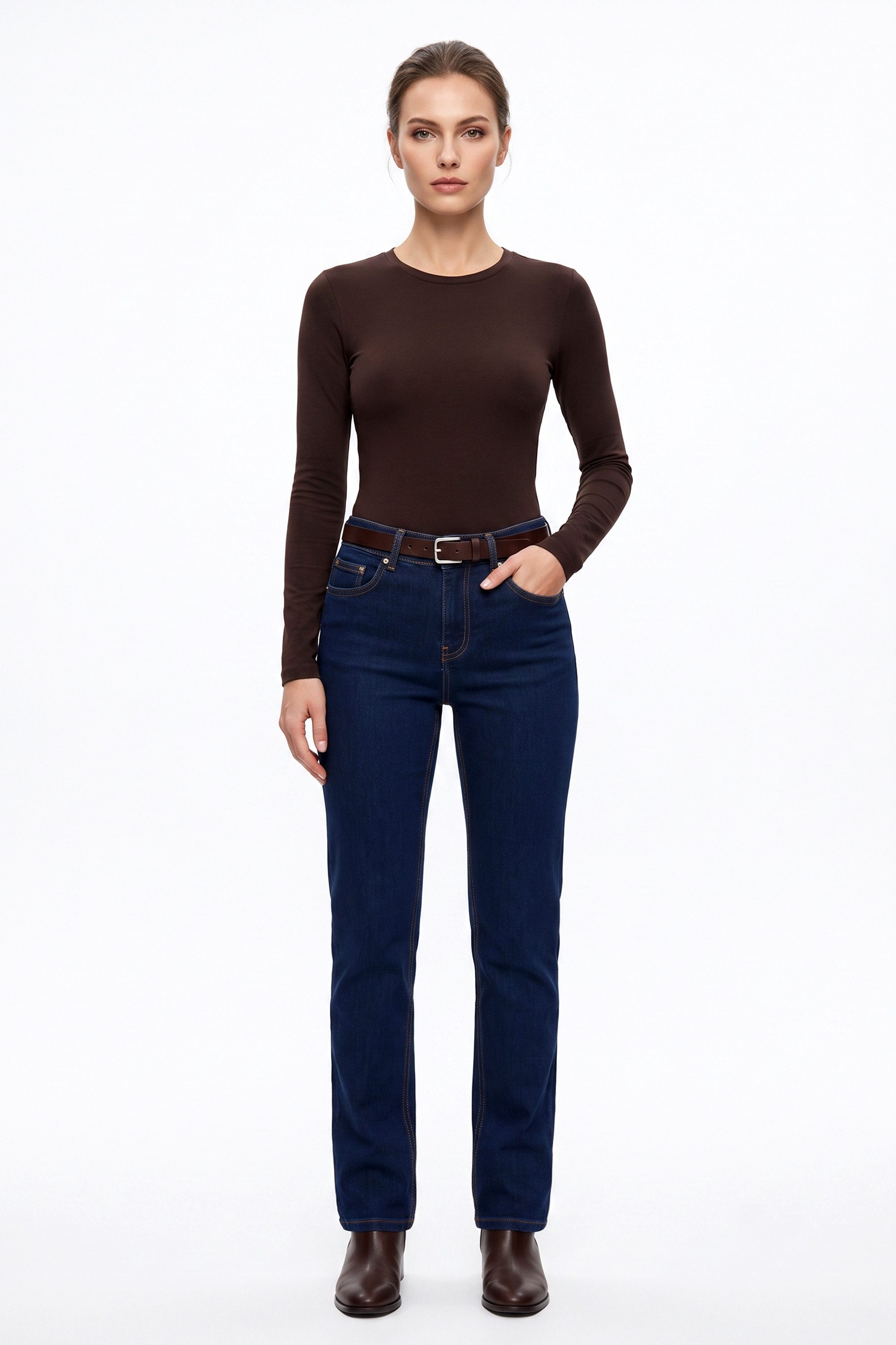 ESRA Regular-fit-Jeans Damen Jeans Straight Leg Stretch Jeans Damen Gerades Bein Jeanshose Straight Jeans Damen Geradeschnitt High Waist Jeanshose bis Übergröße – Bild 2 von 5