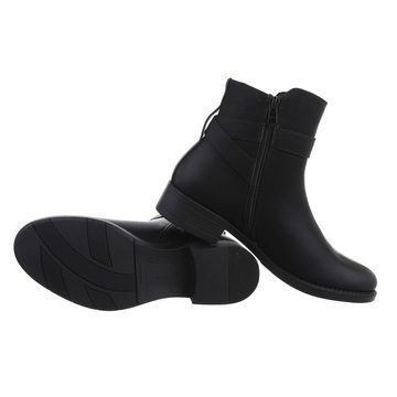 Ital-Design Damen Freizeit Stiefelette Blockabsatz Flache Stiefeletten in Schwarz