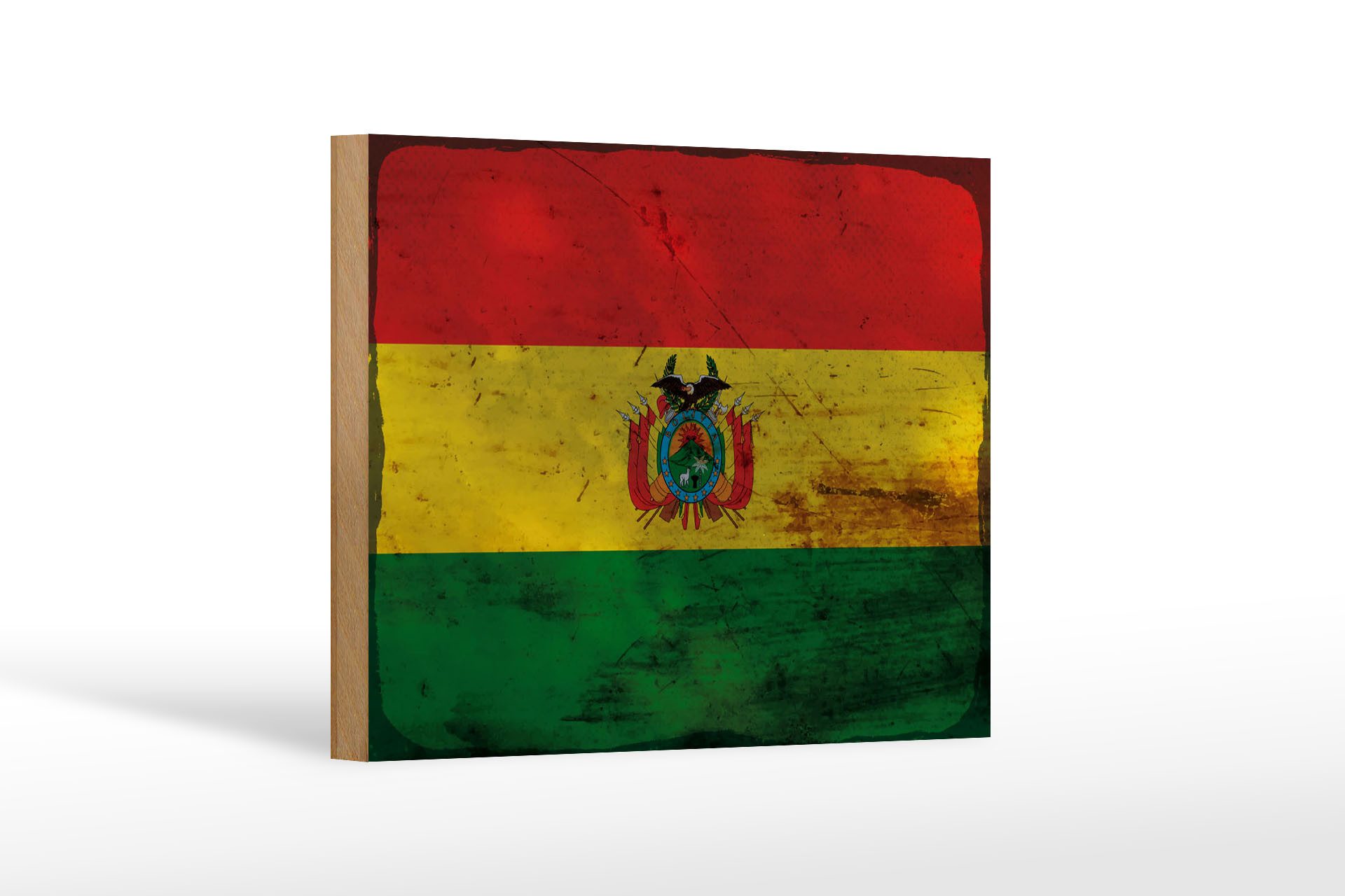 Femer GmbH Holzbild Flagge Bolivien 18x12 cm Flag of Bolivia Rost, Flaggen (1 St), Glatte Holzfaserplatte (MDF), vorn beschichtet