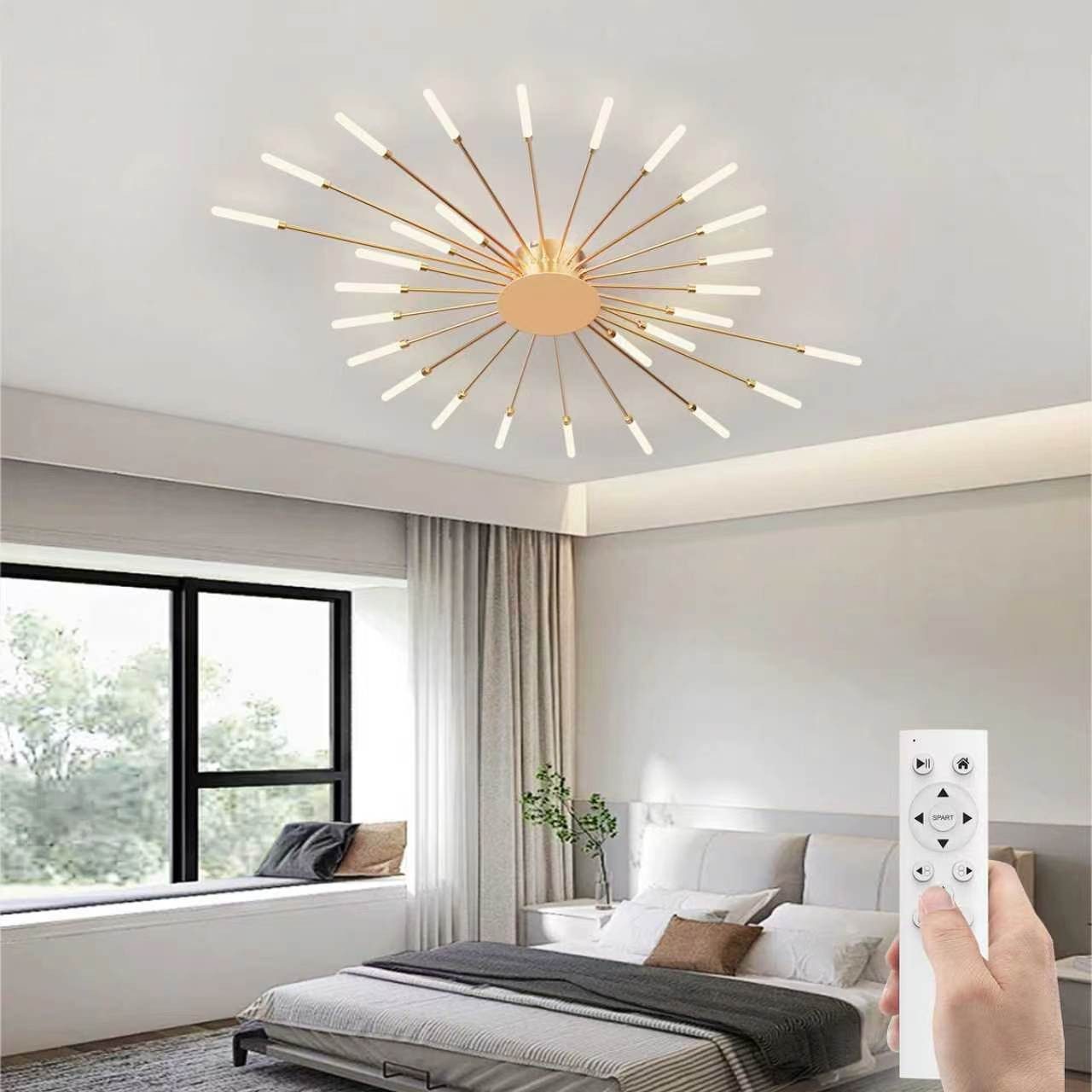 RRBEST Deckenleuchte Modern Deckenleuchte mit Fernsteuerung, LED Deckenleuchte Dimmbar, Wohnzimmerlampe, Schlafzimmerlampe. golden