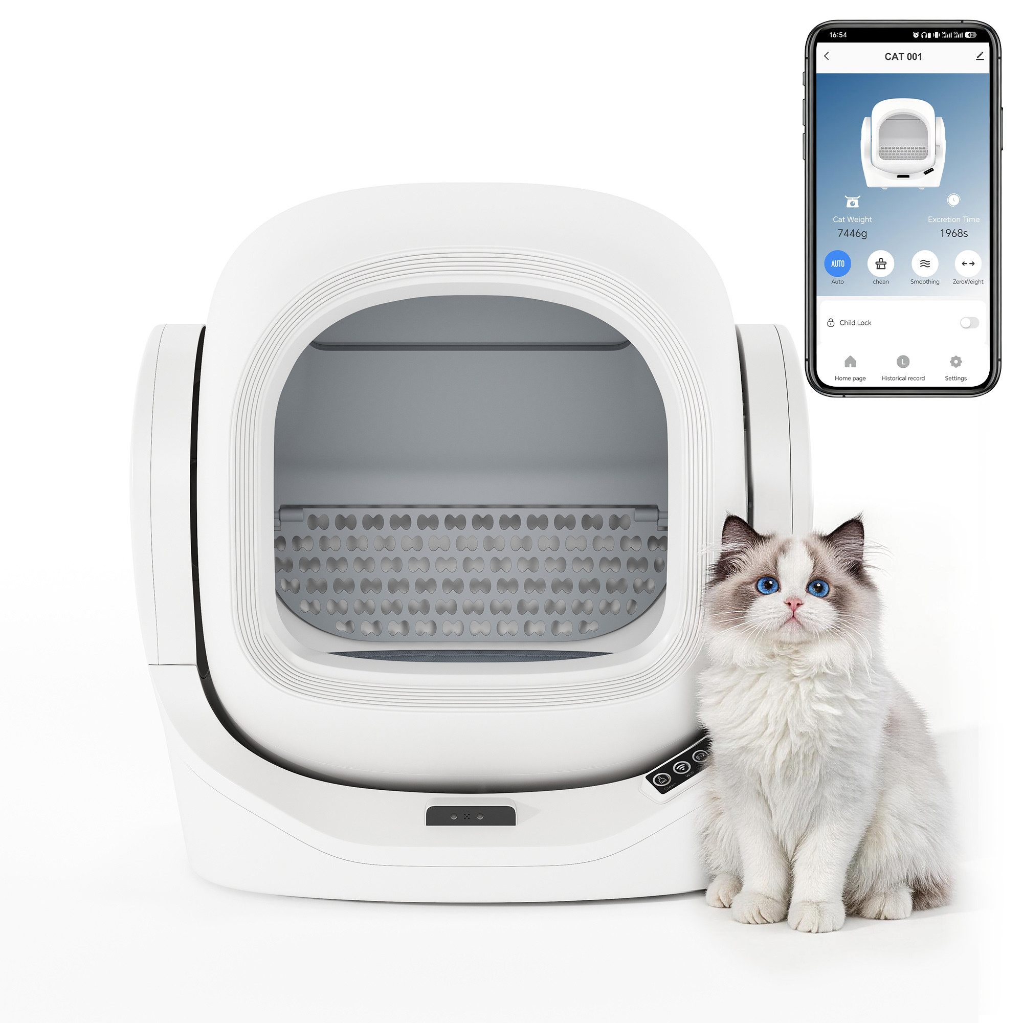 Blossom Katzentoilette Selbstreinigende Katzentoilette automatisch 68L, App Steuerung, leise, Katzenklo für 1–2 Katzen geruchsarm Infrarot Sensor 8L Abfallbehälter