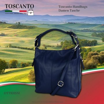 Toscanto Beuteltasche Toscanto Damen Beuteltasche Shopper Leder (Beuteltasche), Damen Beuteltasche, Shopper Leder, blau, Größe ca. 35cm