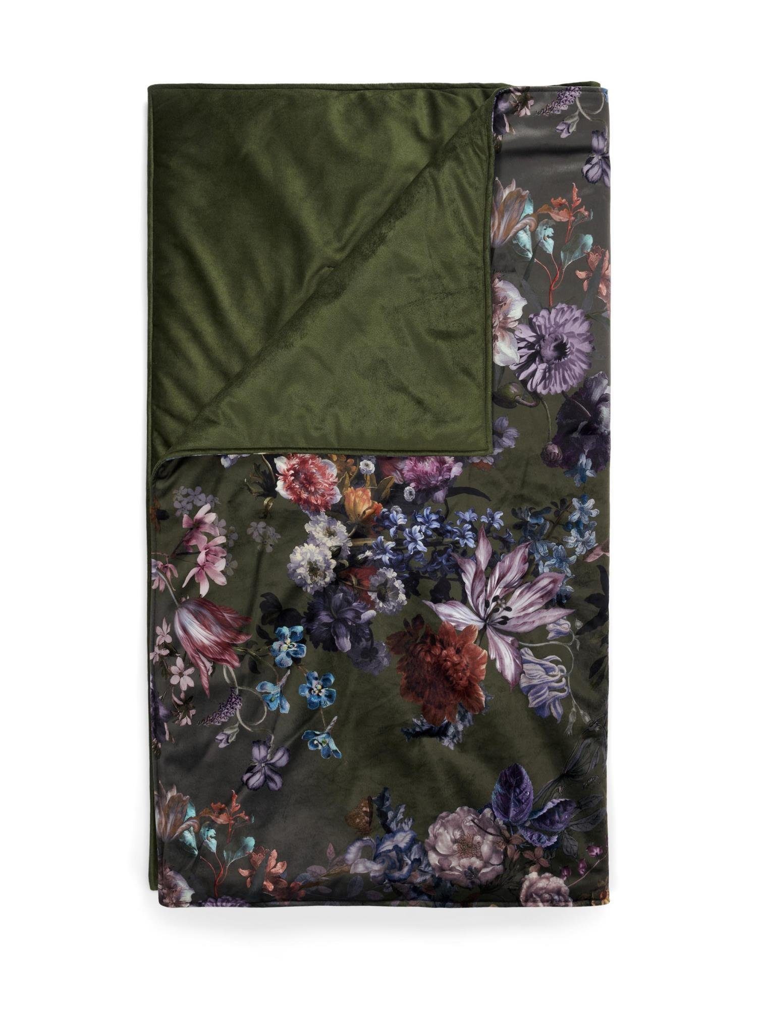 Tagesdecke Isabelle, Essenza, aus Forest mit weichem Green Samt Blumenprint