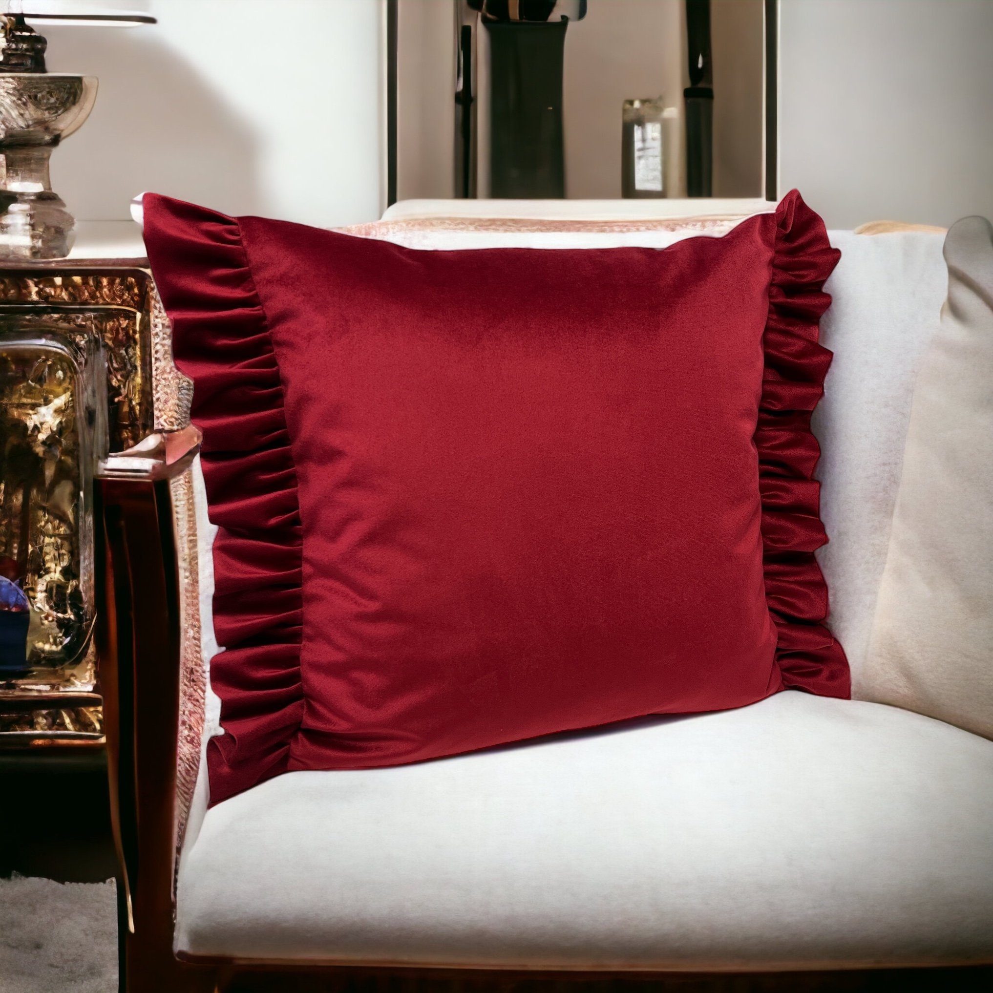 RoKo-Textilien Kissenbezug Kissenbezug mit Rüschen Samt Velvet Art Kissenhü günstig online kaufen