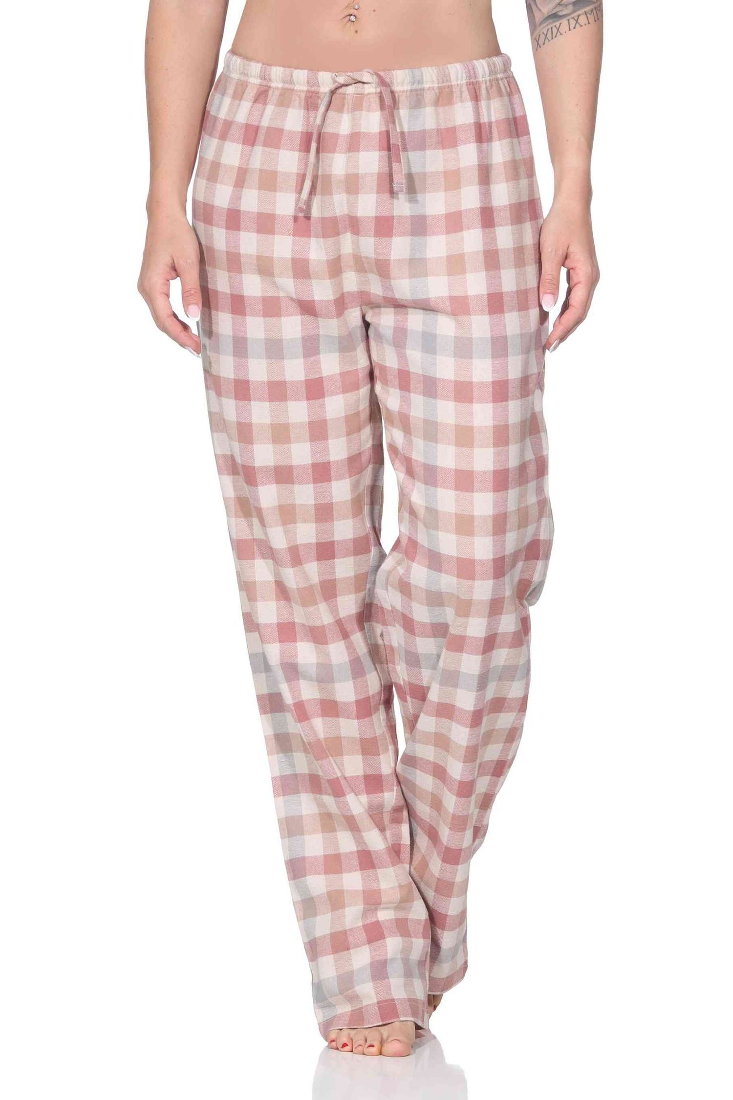 Normann Relaxanzug Normann Damen Schlafhose aus Flanell Schlafanzug Hose kariert