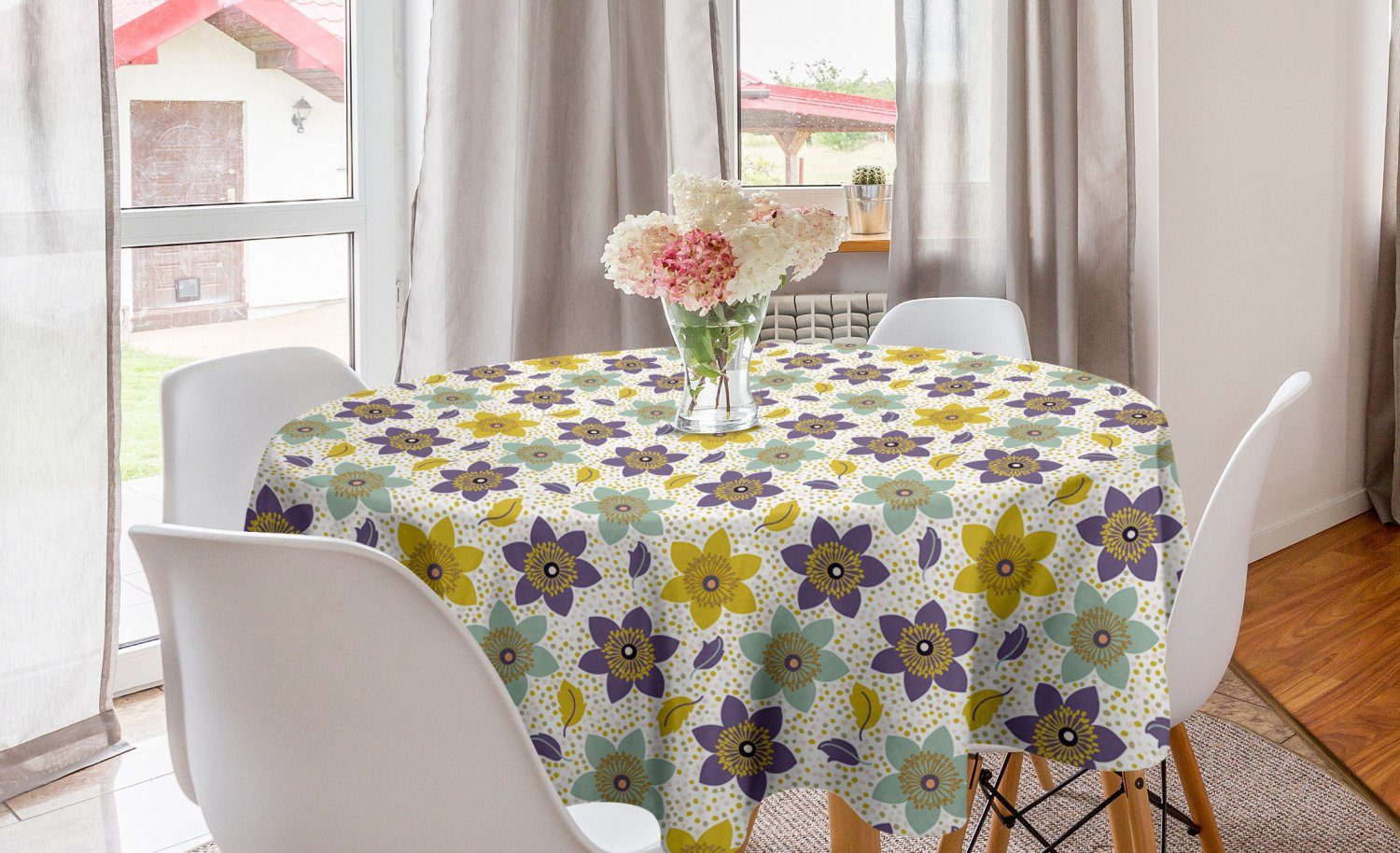 Abakuhaus Tischdecke Kreis Abdeckung Blumen Tischdecke Blumen und Kreative Dekoration, Küche Esszimmer für Dots