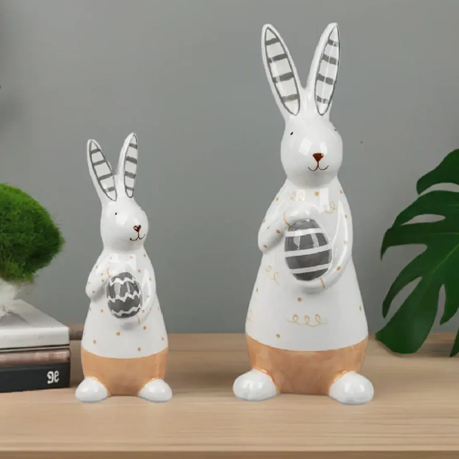 formano Osterhase Hasenfiguren im 2er Set aus Keramik Creme/Braun