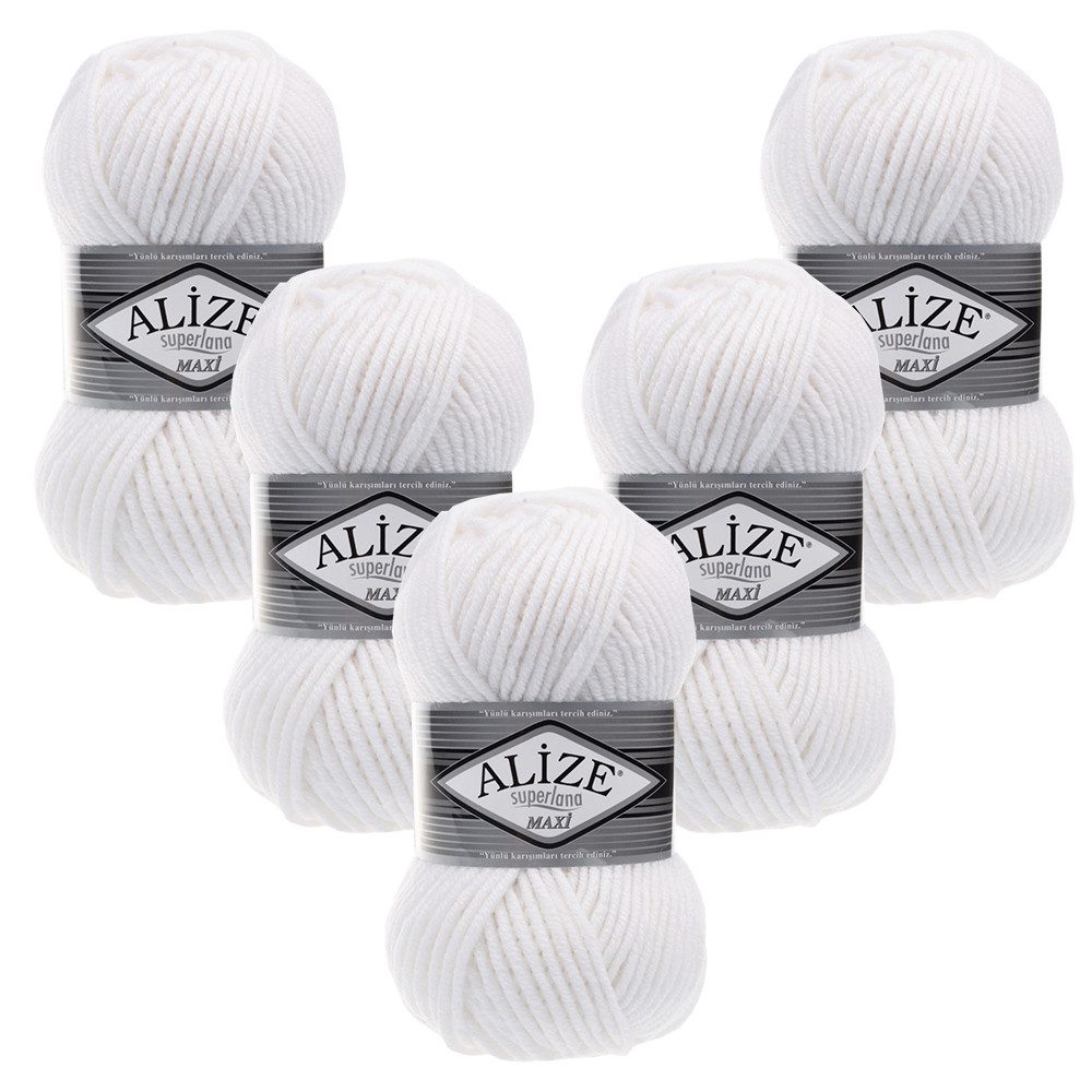 Alize 5 x ALIZE Superlana Maxi Häkelwolle, 100 m, Yarn,Handstrickgarn,Garn,Stickgarn