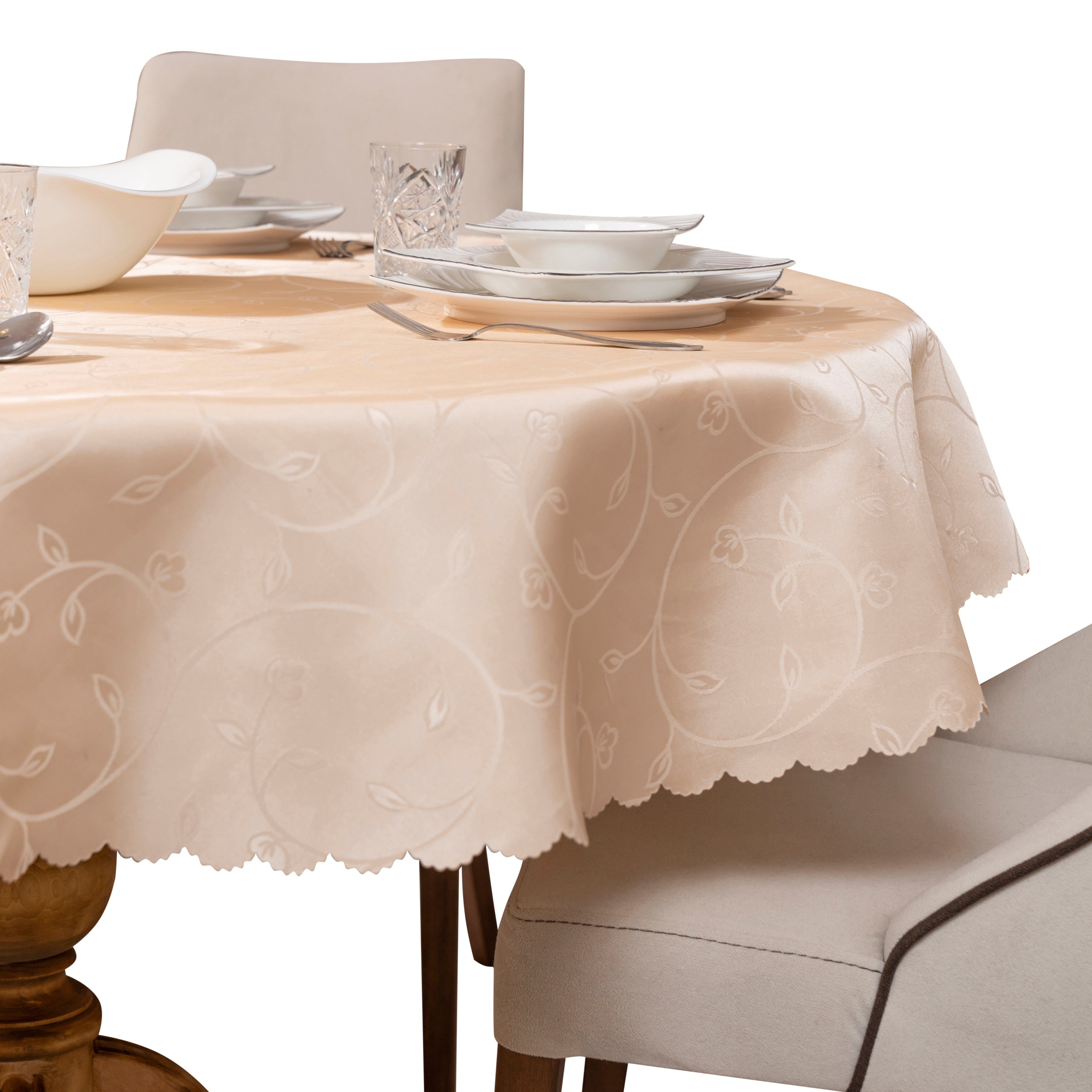 Beige Grau - weiß Tischtuch Table Rund Tischdecke - Tischdecken & Wasserabweisend Abwaschbar Simurq Pflegeleicht Tischdecke Cloth) Lotuseffekt, (Tischdecke