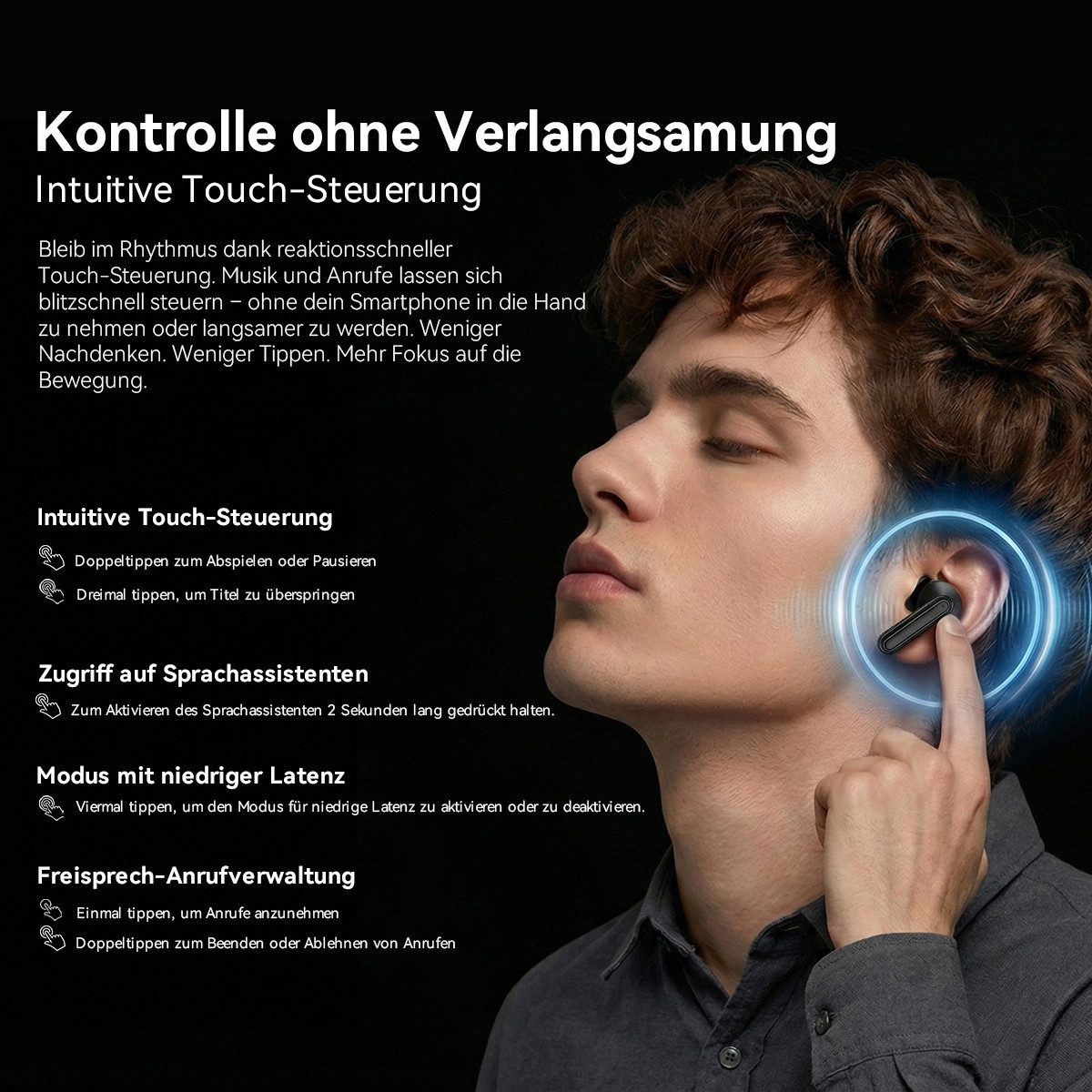 blackview AirBuds 16 Kabellose Kopfhörer Bluetooth 6.0 IPX4 30h Akku wireless In-Ear-Kopfhörer (Bluetooth, Ultraleichte 2.8g In-Ear Kopfhörer, Wasserschutz, USB – Bild 4 von 5