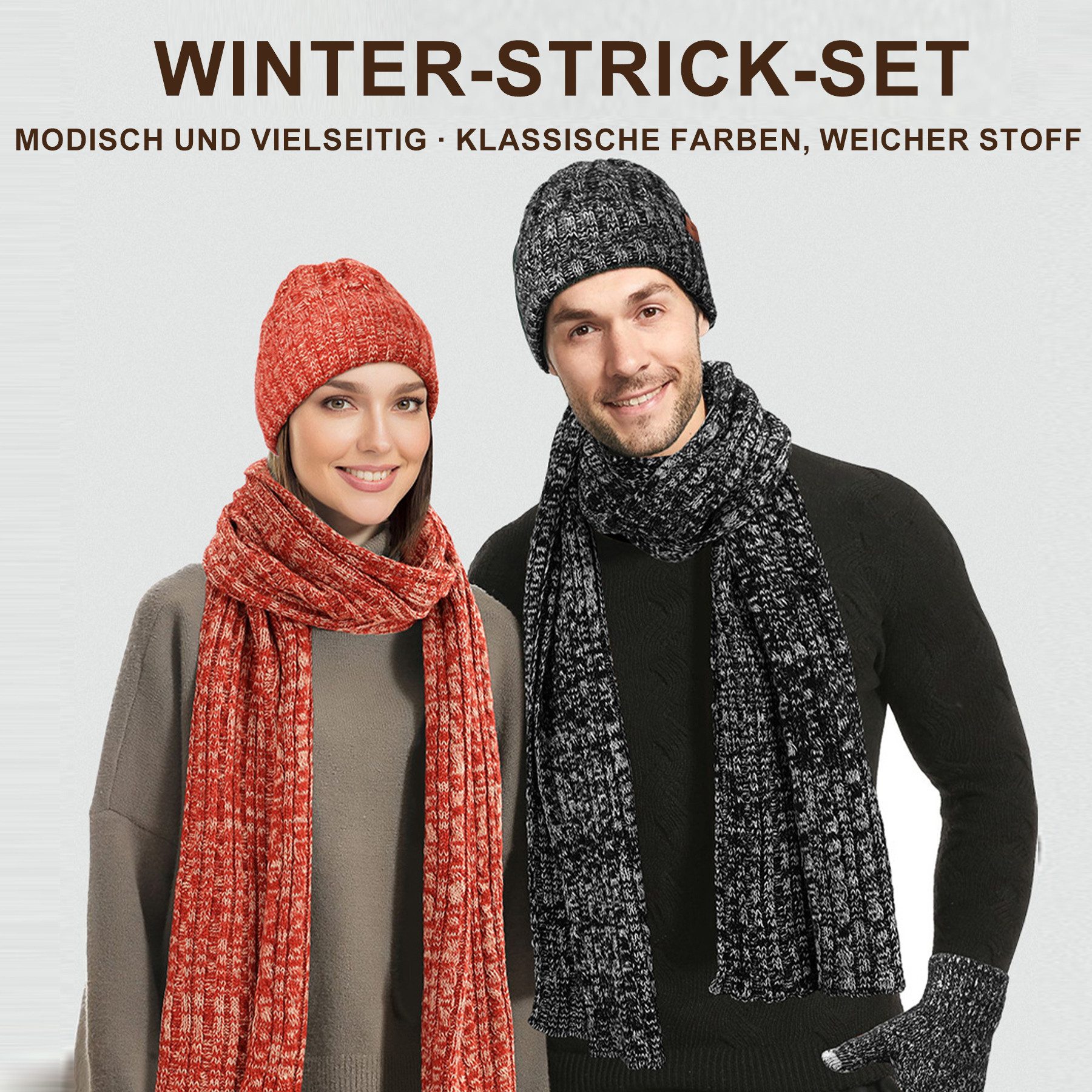 Mutig Mütze & Schal Mütze Schal Handschuh 3-Set,Gestrickt Touchscreen-Hands günstig online kaufen