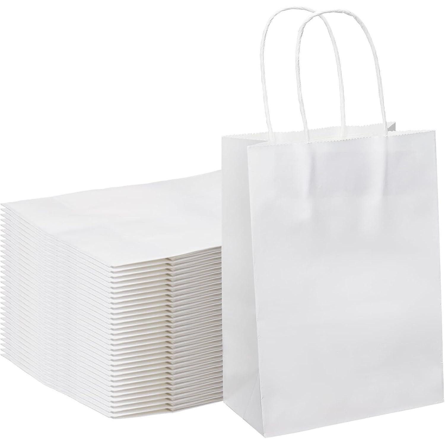 LuxusKollektion Geschenktüten Papiertüten 30 Kraftpapiertüten Henkel Party 15x8x21cm Weiß, (30St)