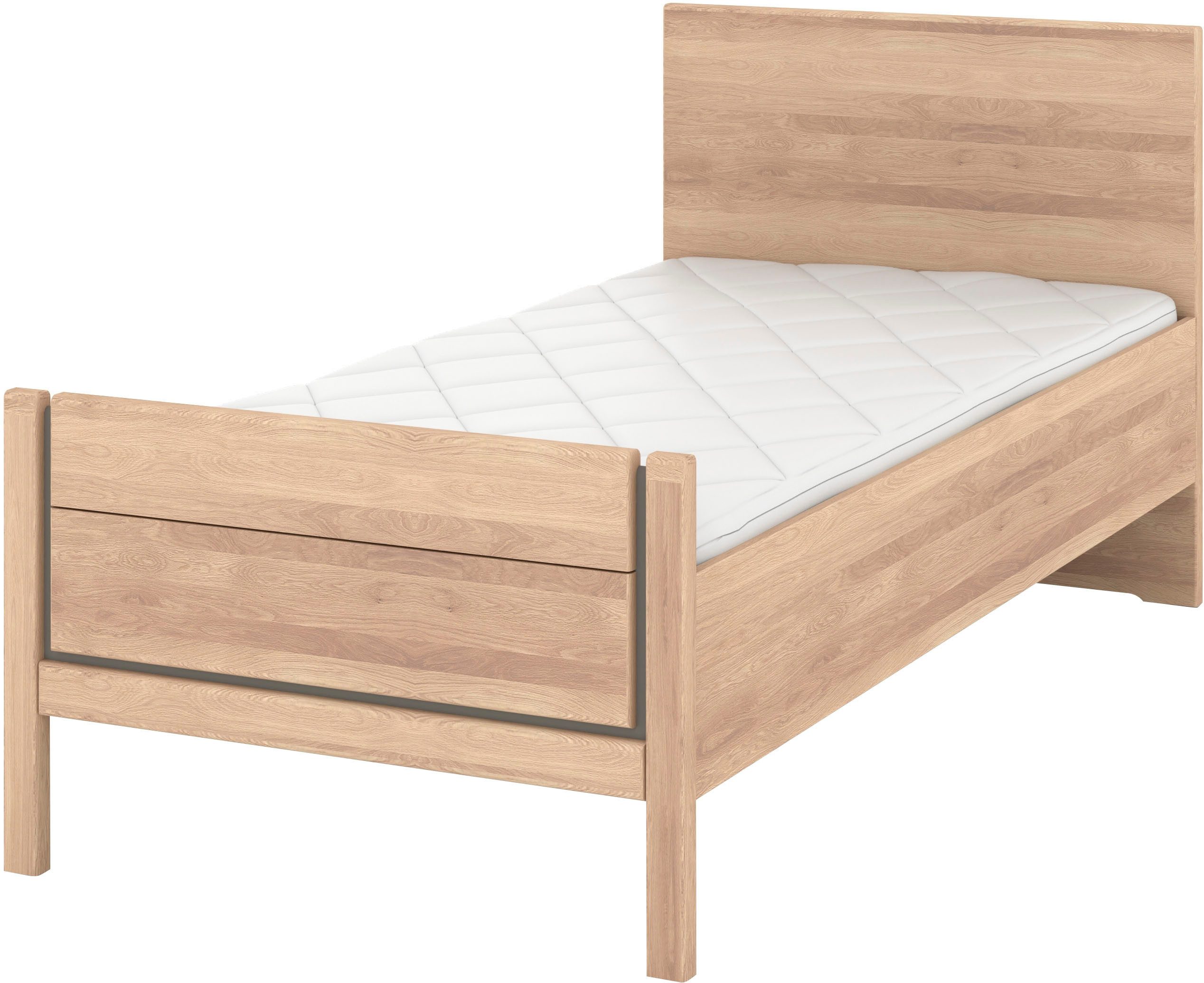 Musterring Holzbett Sorrent, Bettgestell, Bettrahmen, teilmassiv Eiche (MADE IN GERMANY), Eiche teilmassiv, Liegehöhenverstellung, Stollenfußteil